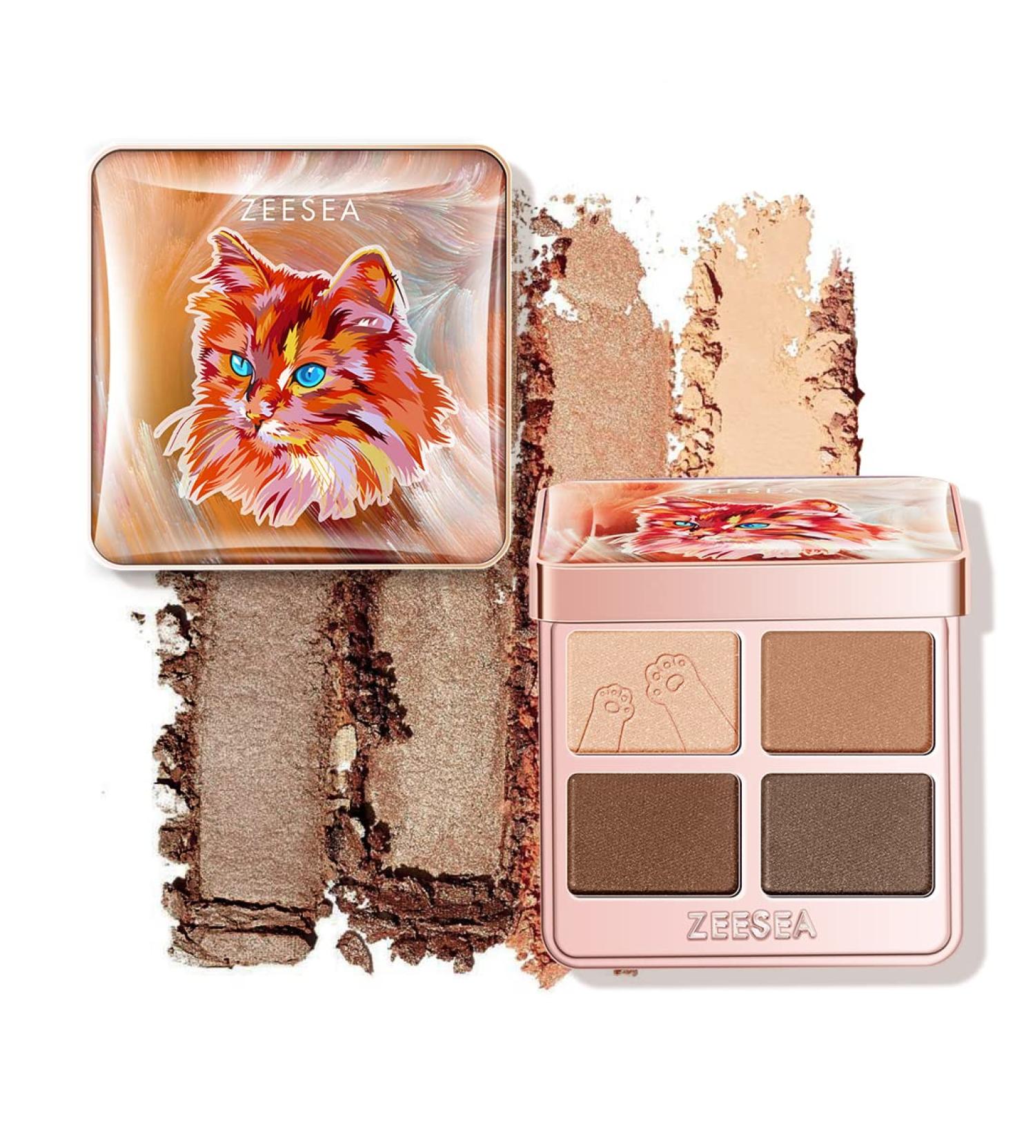 Zeesea Tipsy Kitty Eyeshadow Palette Quad - Waterproof Matte and Shimmer Eye Shadow for Catgirls - Daily Earth Tones Makeup - Buy Online on GoSupps.com