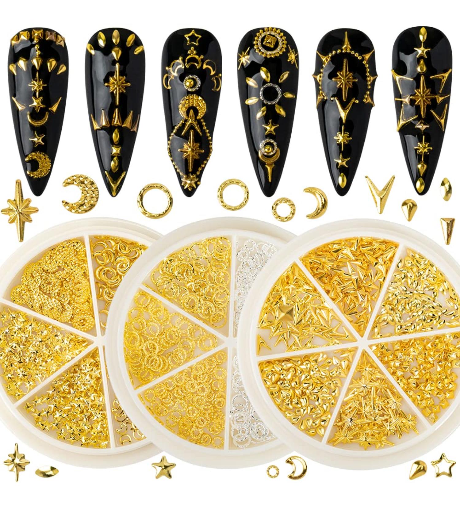 Nail Art Rivets Star Moon Studs Gold Silver Charms Accessories Z208 - Buy Online on GoSupps.com