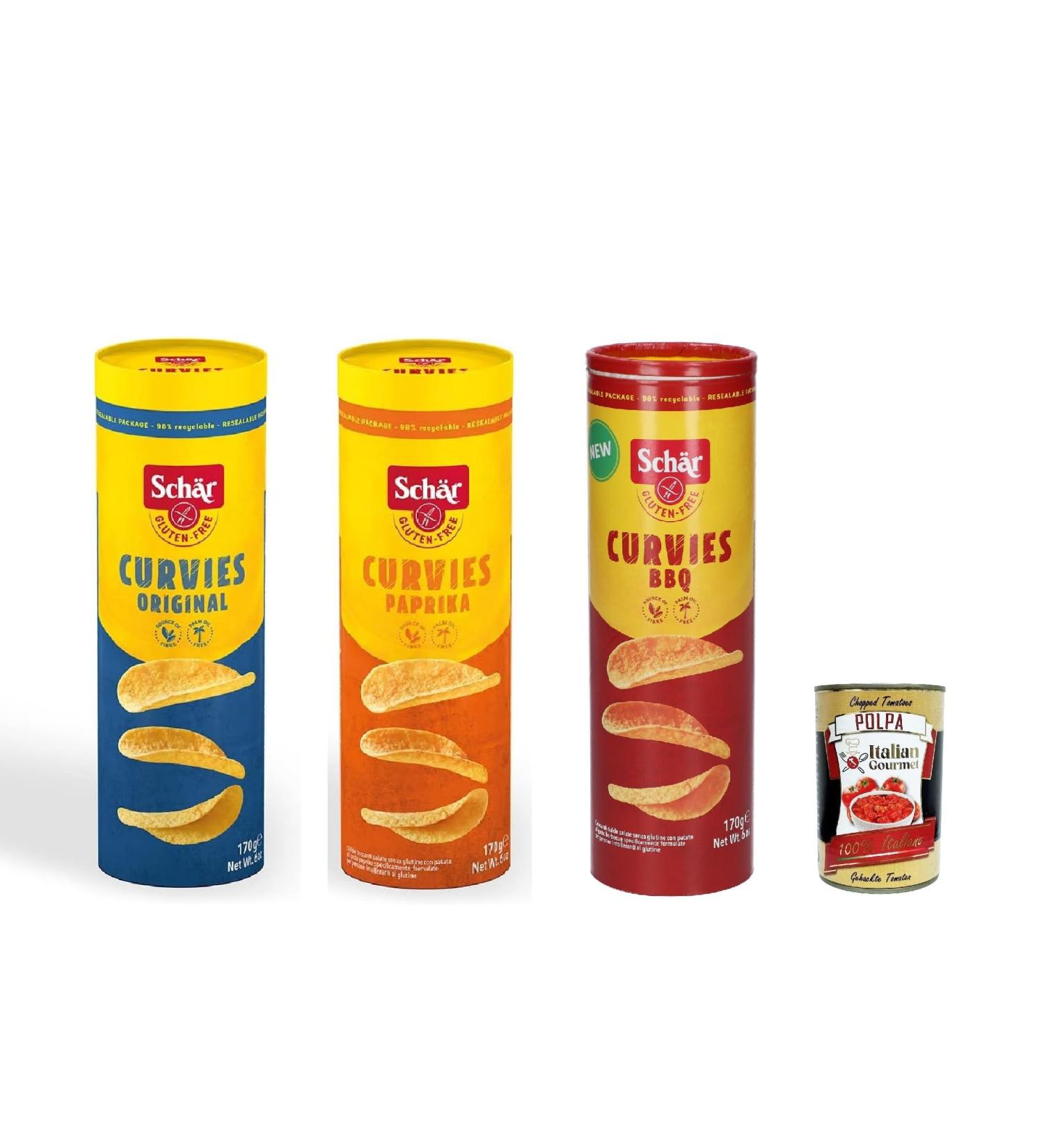  Italian Gourmet E.R. Curvies Classic Chips Hearty Potato Snack Gluten Free & Palm Oil Free Vegan 3 x 170g with Italian Gourmet Polpa 400g - Buy Online on GoSupps.com