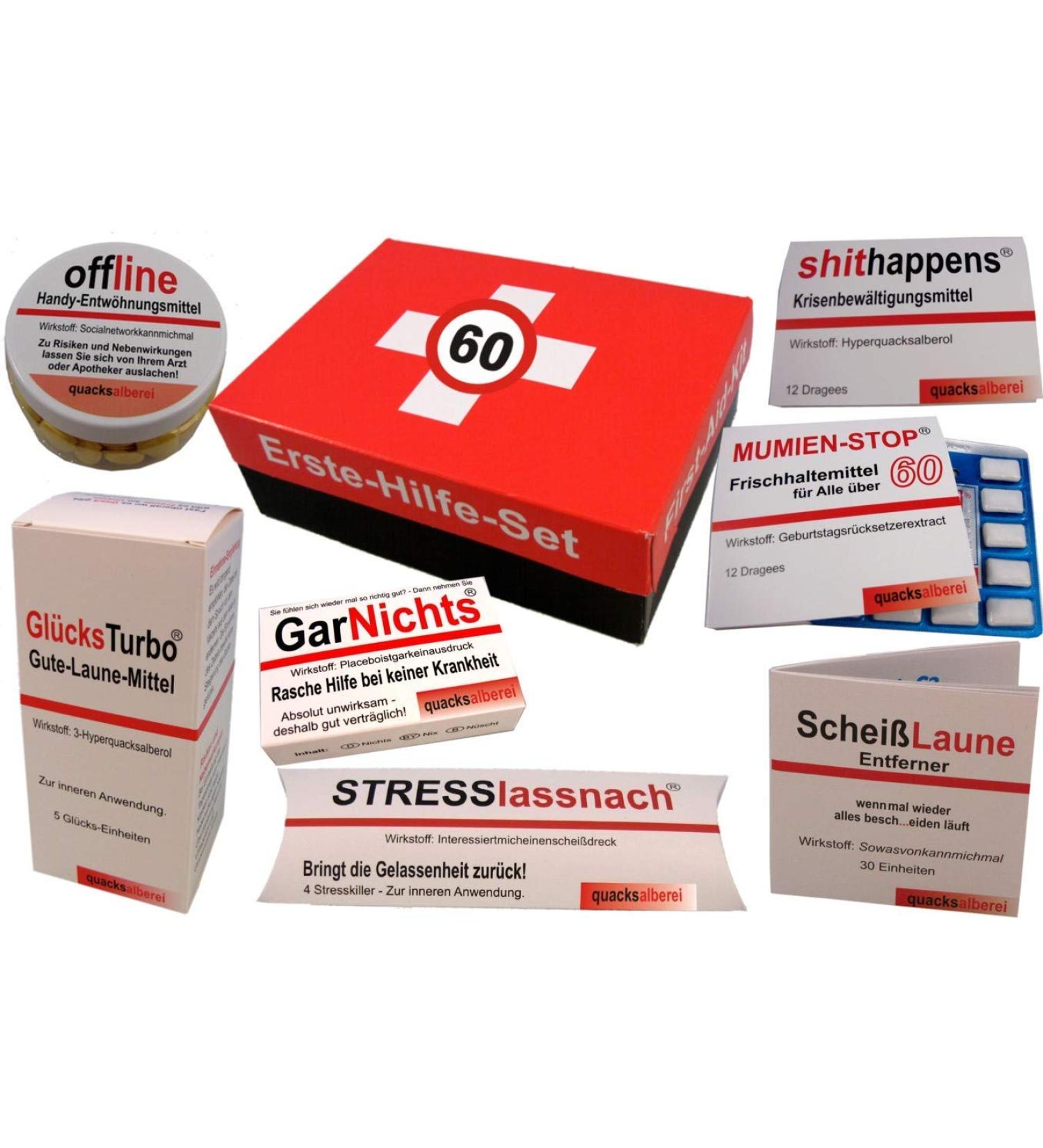 quacksalberei first aid kit funny first aid kit for the 60th birthday (8 pieces)