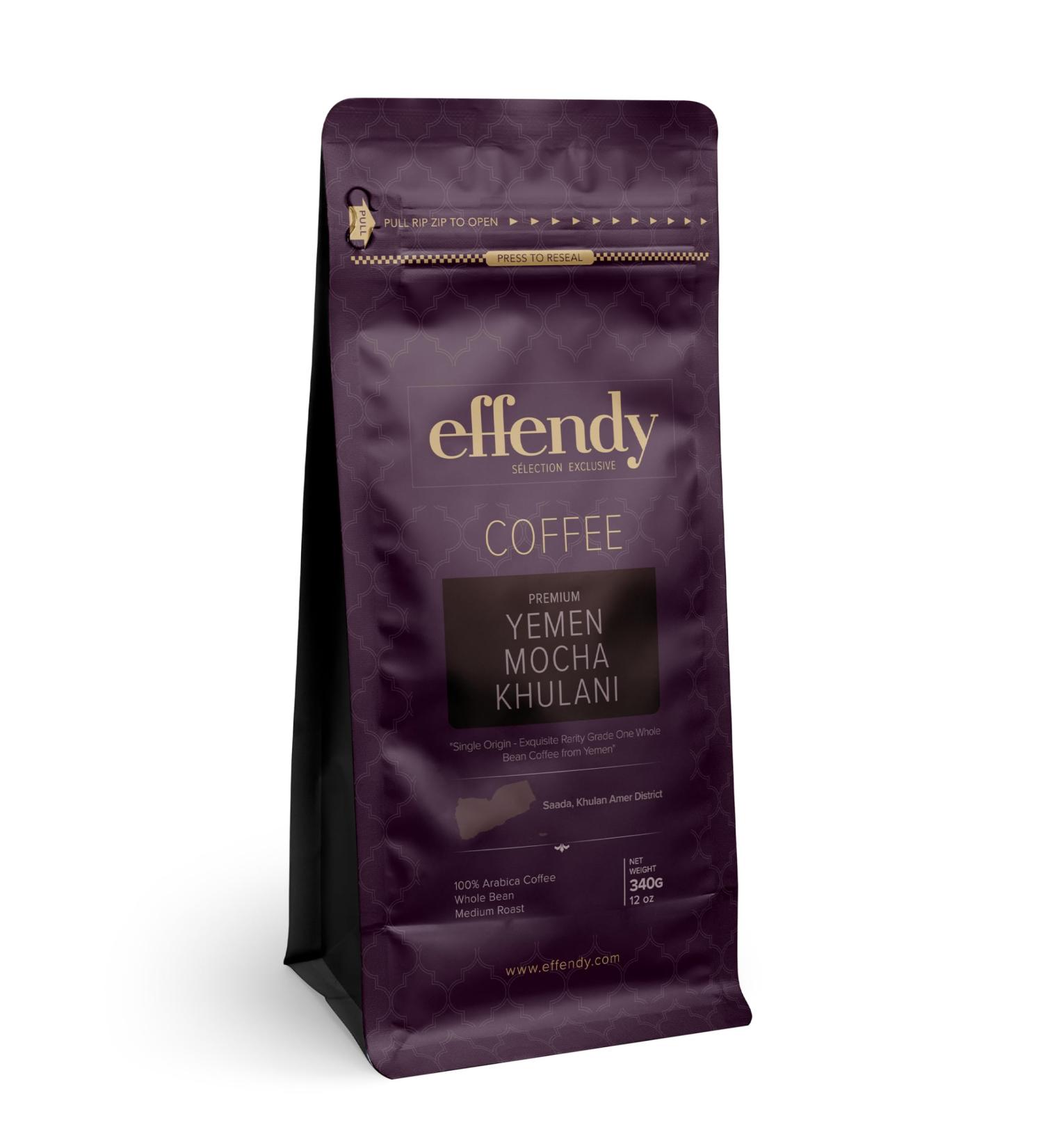 Yemen Mocha Khulani Coffee - 340g (12oz) - Effendy Premium - Certified Grade 1 - Whole Bean - Medium Roast - Bag - Buy Online on GoSupps.com