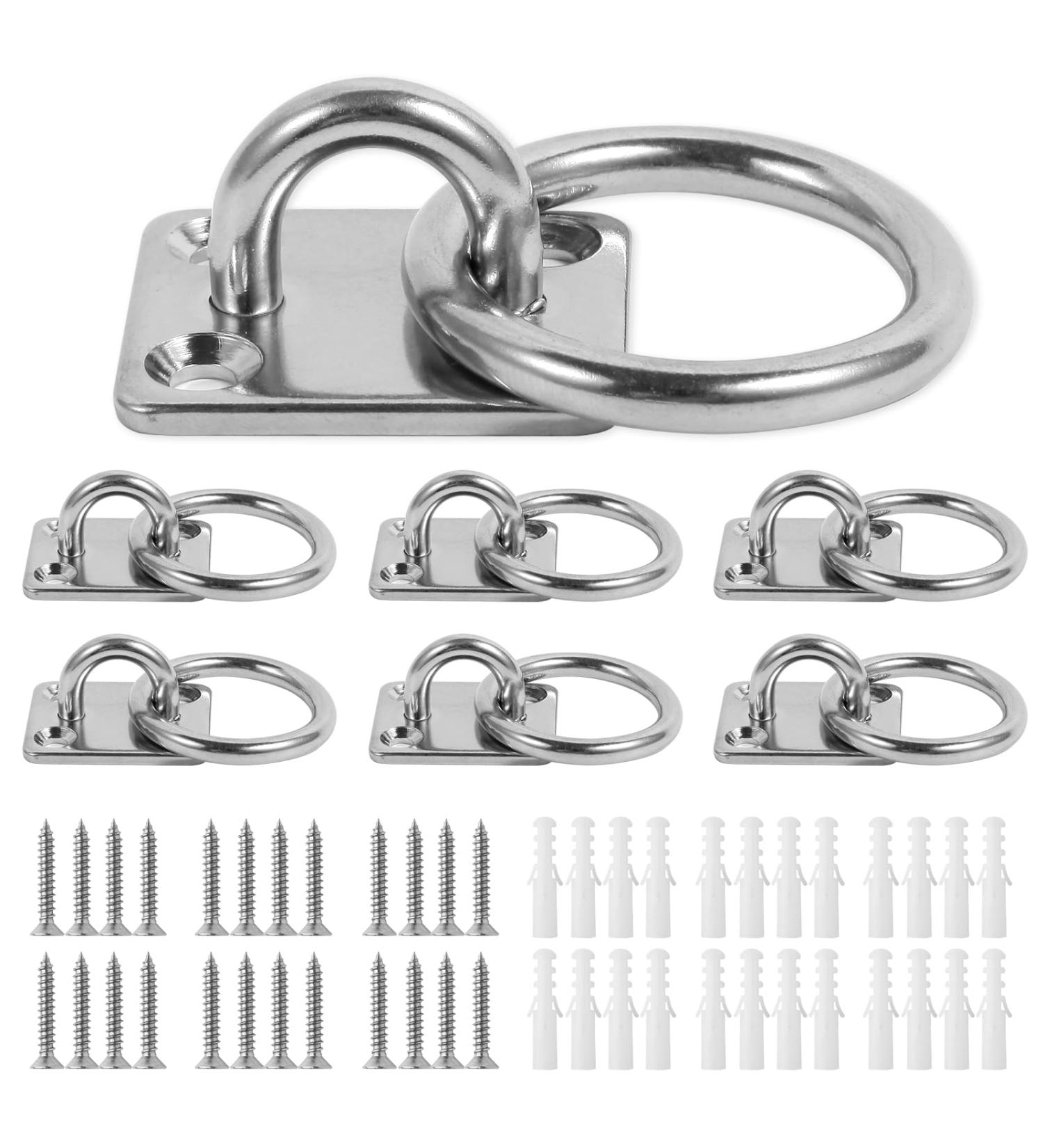Buy Lyaor 6-Piece 304 Stainless Steel Augtplatte with M5 Eyelet Bracket - Durable 48kg Wall Hook for Hammocks Boxing Bags and Yoga Ropes | International Shipping - Buy Online on GoSupps.com