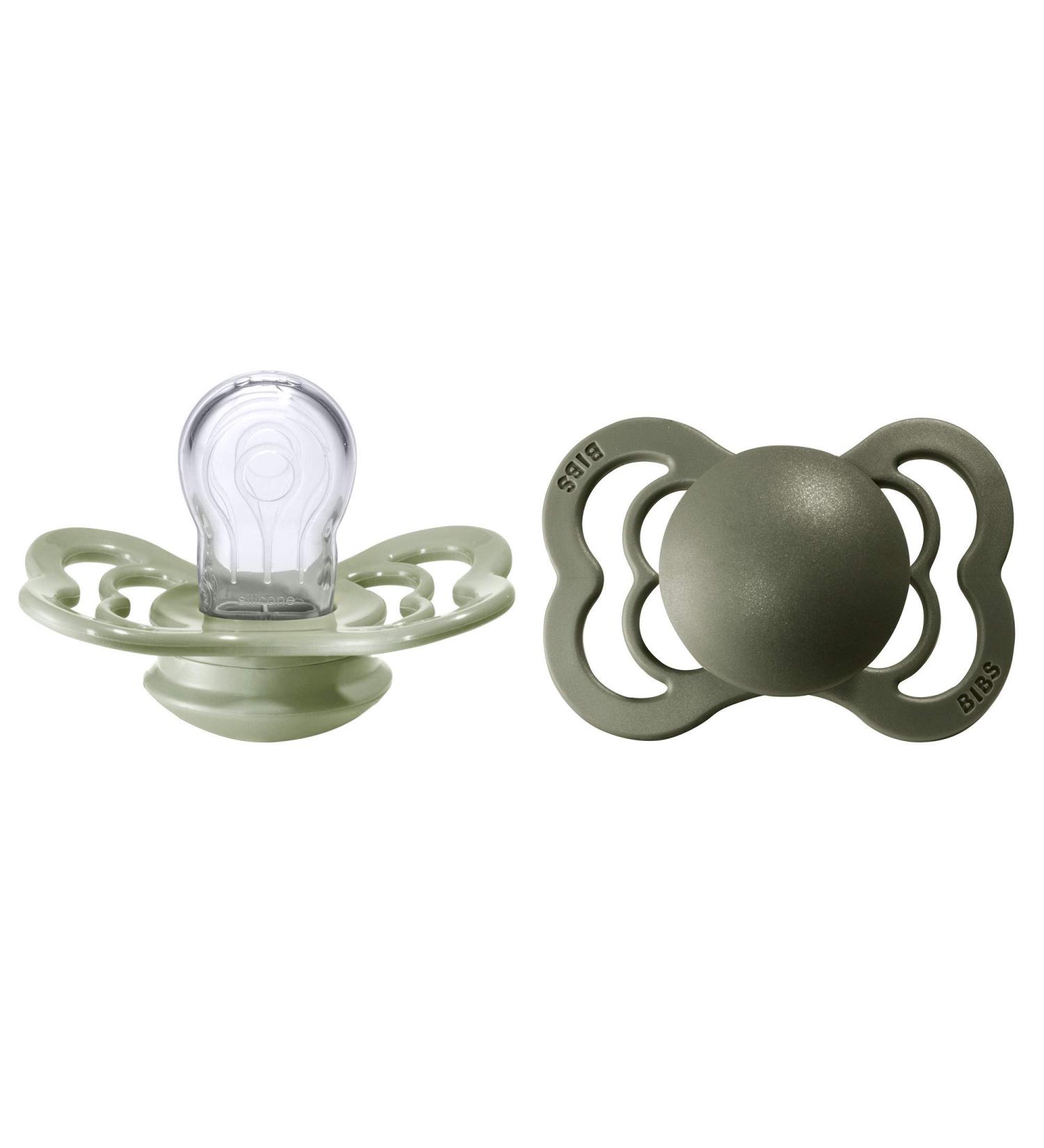 BIBS Supreme Baby Pacifier 2-Pack | Made in Denmark | BPA Free | Silicone Size 1 (0-6 Months) | Sage/Hunter Green - Buy Online on GoSupps.com
