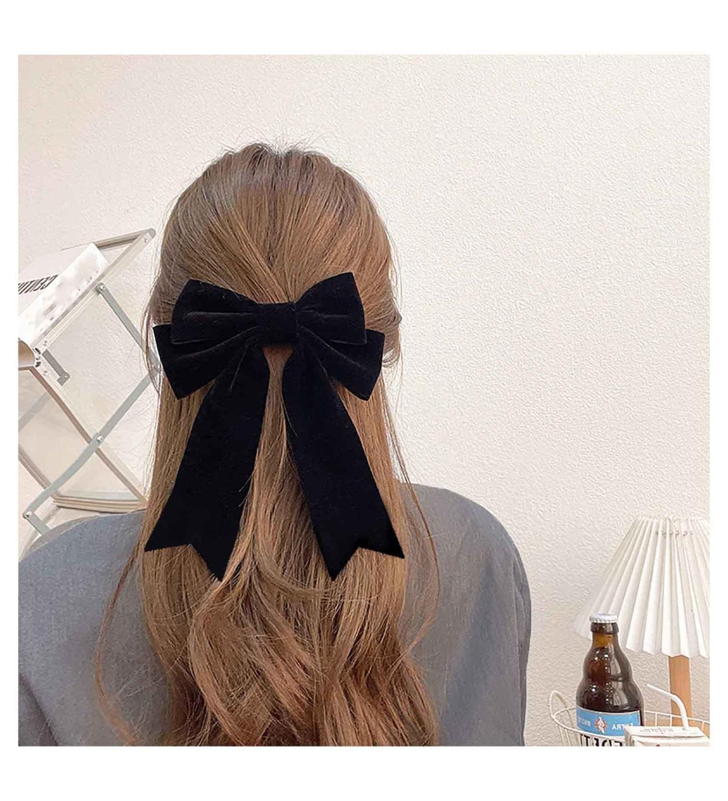 Inilbran Vintage Satin Bow Hair Barrettes Long Tassel Bow Hair Clips Winter Velvet Ribbon Bow Hair Clip Barrette French Bowknot Hairclip Decorative Hair Accessories for Women and Girls Headdress Black - Buy Online on GoSupps.com