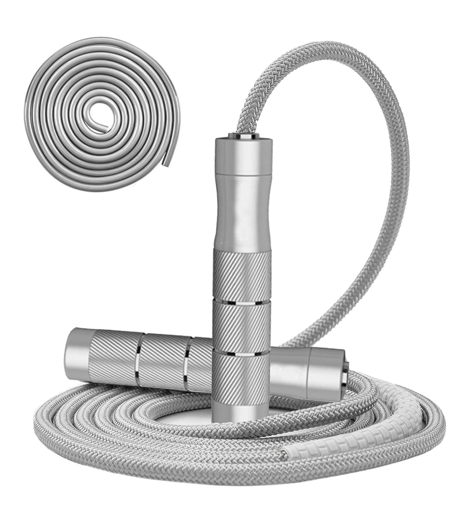 Gaoykai 1LB Weighted Jump Rope for Men and Women - Tangle-Free Skipping Rope for Muay Thai Training & Crossfit Workout - Adjustable Length - Aluminum Handles - PVC & Cotton Cord - Silver - Buy Online on GoSupps.com