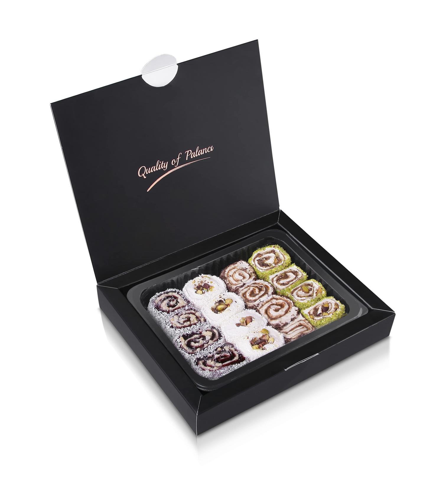 Palanci | Sweets Turkish Delight Rolled Lokum 400 gr. | Sweet hamper | Premium Lokum Since 1870 | Turkish Delight Gift Box | Vegetarian | Halal Sweets with Pistachios Chocolate Blackberry |Sweet Box - Buy Online on GoSupps.com