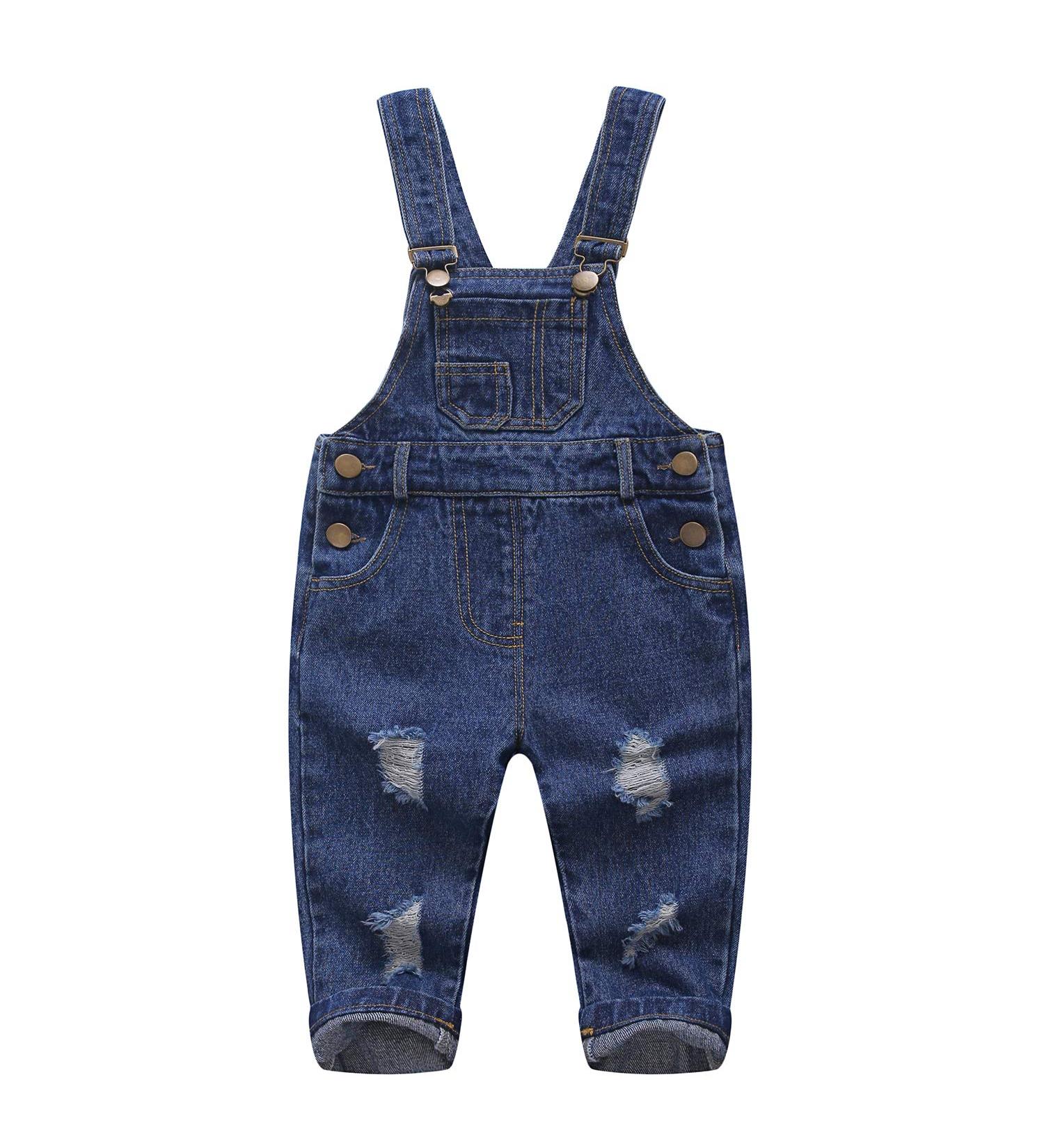 KIDSCOOL SPACE Baby Boy Girl Jean Overalls | Toddler Ripped Denim Workwear | 6-12 Months Blue-2079 - Buy Online on GoSupps.com