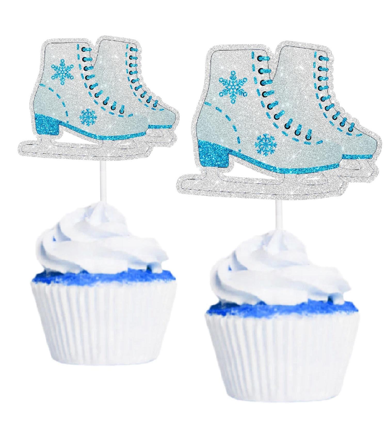 Snowflake Ice Skate Theme Happy Birthday Cupcake Toppers 18-PC Set - This is a great ice skating themed birthday party baby shower party or retro skating party decoration - SugarGera (Blue) - Buy Online on GoSupps.com