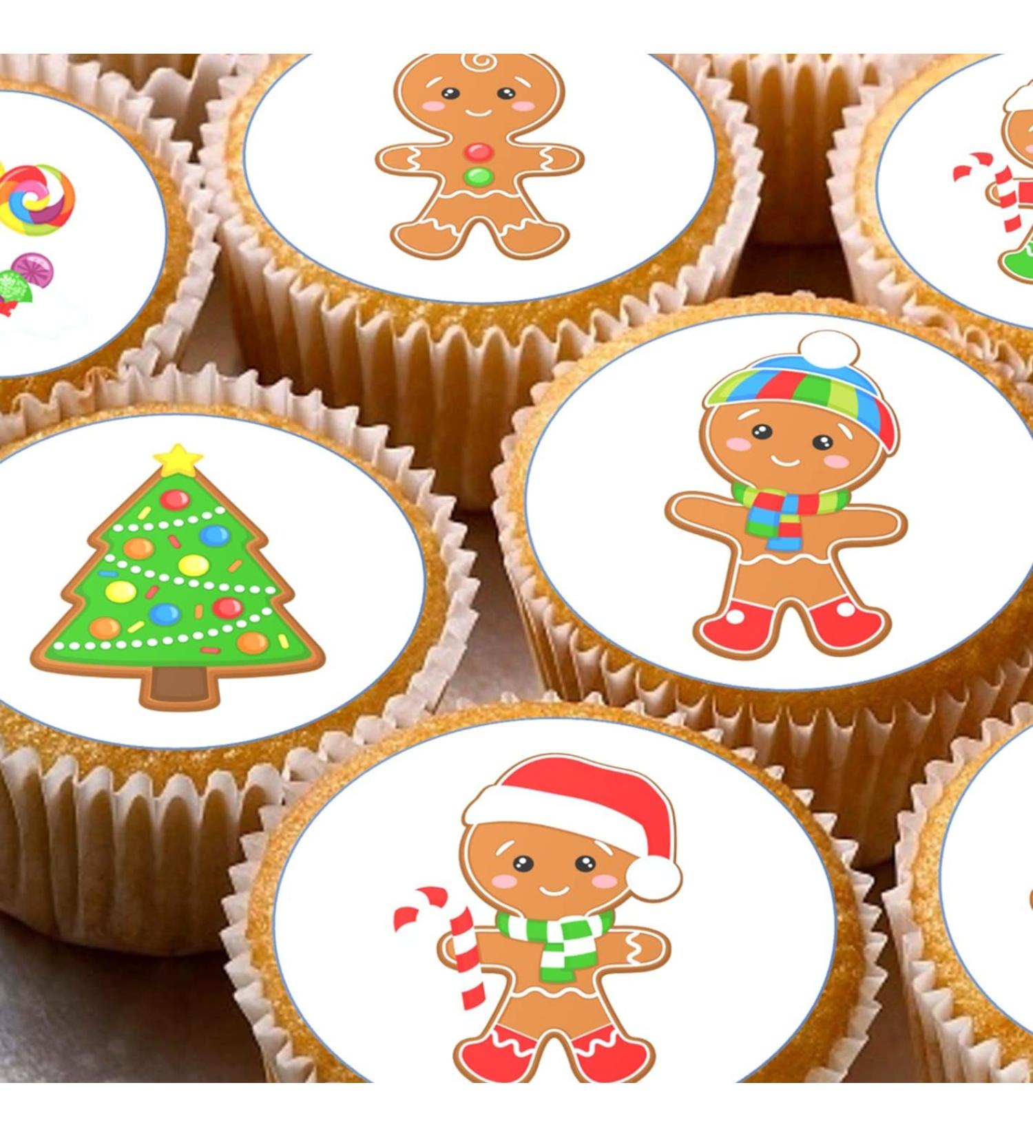 24 edible PRE CUT Christmas Gingerbread kids childrens party decoration cupcake toppers on wafer rice paper - Buy Online on GoSupps.com