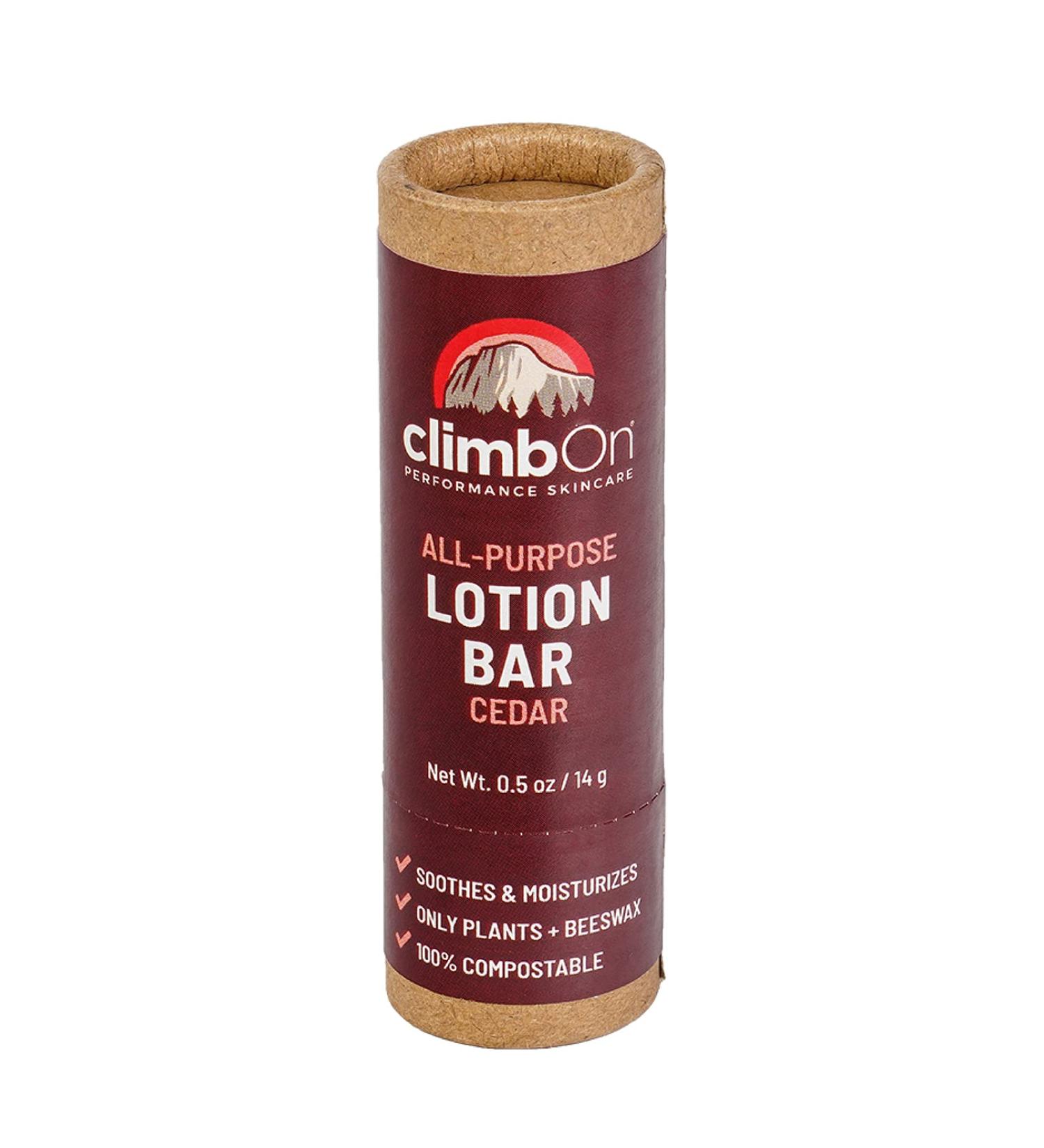 climbOn All Purpose Body Lotion Bar - Natural Moisturizer for Dry Skin | Organic Beeswax Hand Cream for Rock Climbing | Eco-Friendly Cedar Scent Lotion Tube - 0.5 Oz - Buy Online on GoSupps.com