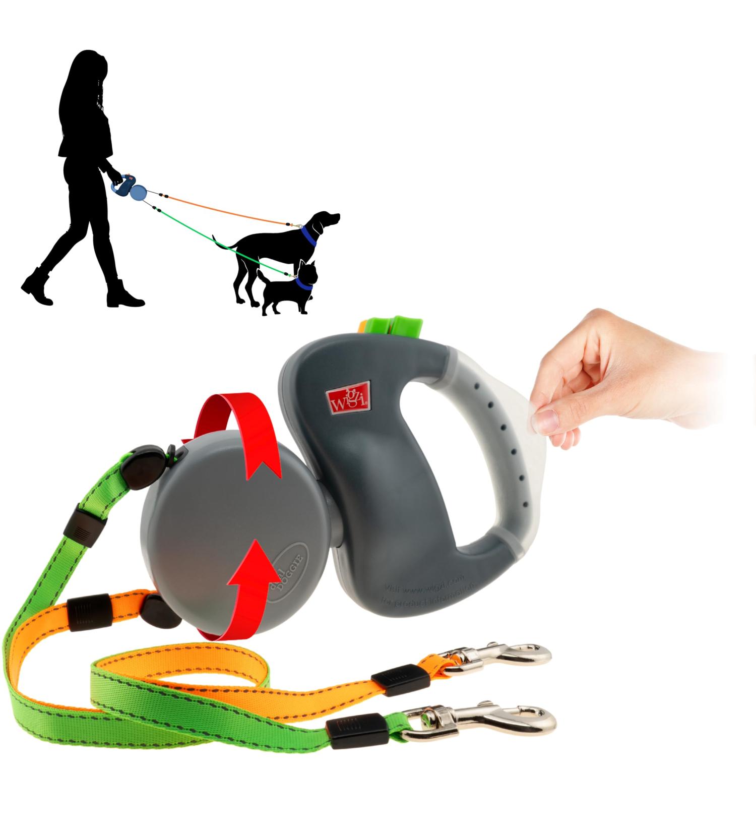 WIGZI Dual Doggie 3.0 Gel Retractable Leash - Grey | Best International Shipping for Dogs - Buy Online on GoSupps.com