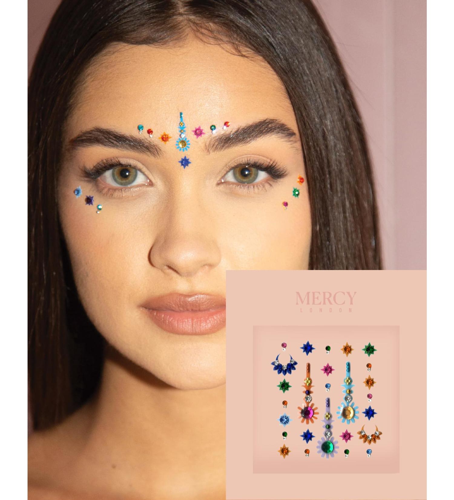 Shanaya Colored Bindi by MERCY LONDON | Crystal Face Jewels - Gold Multi Packet for International Shipping - Buy Online on GoSupps.com