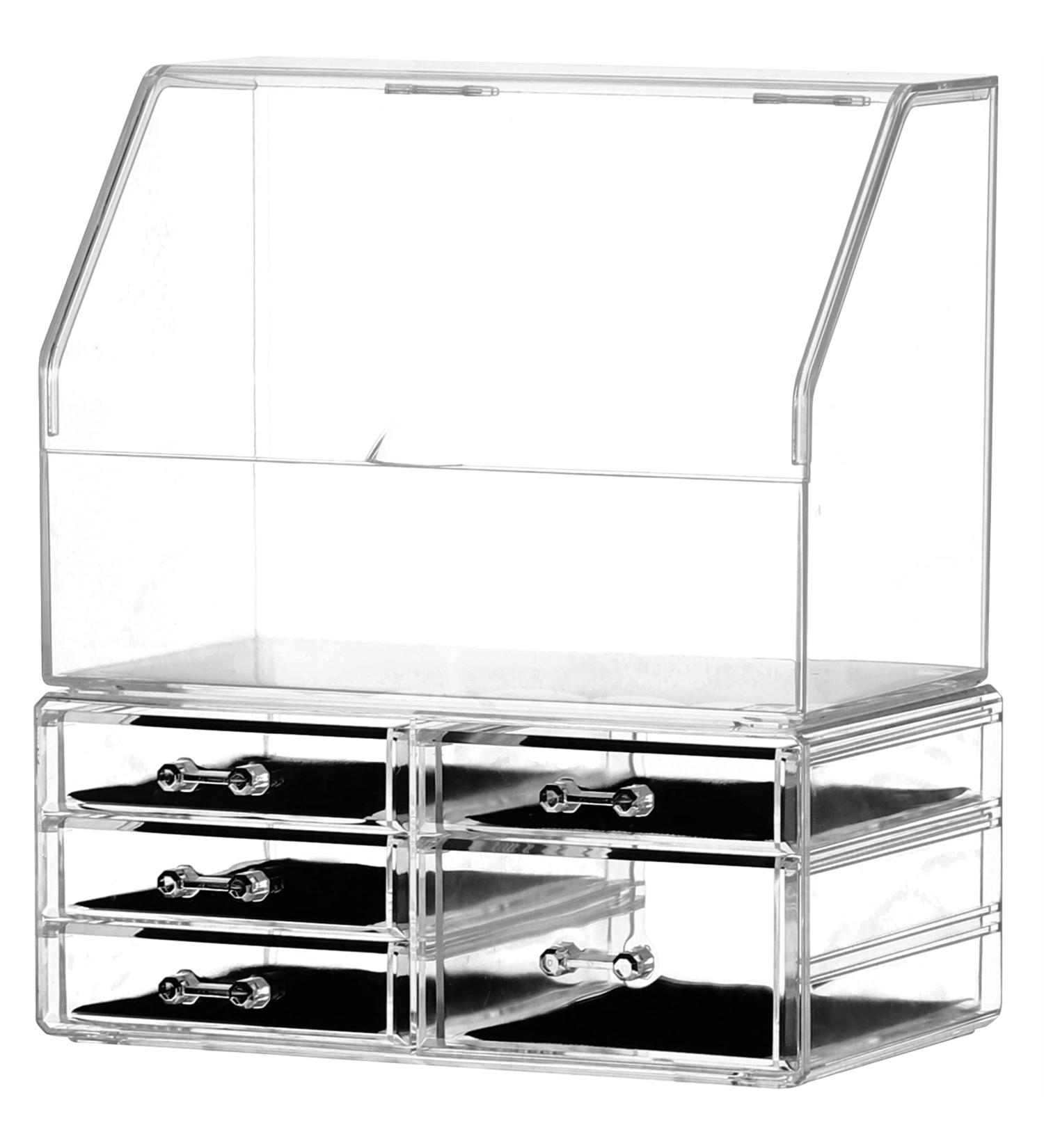 Cq acrylic Clear Makeup Organizer with 5 Drawers & Dust Top - Set of 2 | Cosmetic Display Case for Bathroom Countertop | Stackable & Waterproof Storage Solution - Buy Online on GoSupps.com
