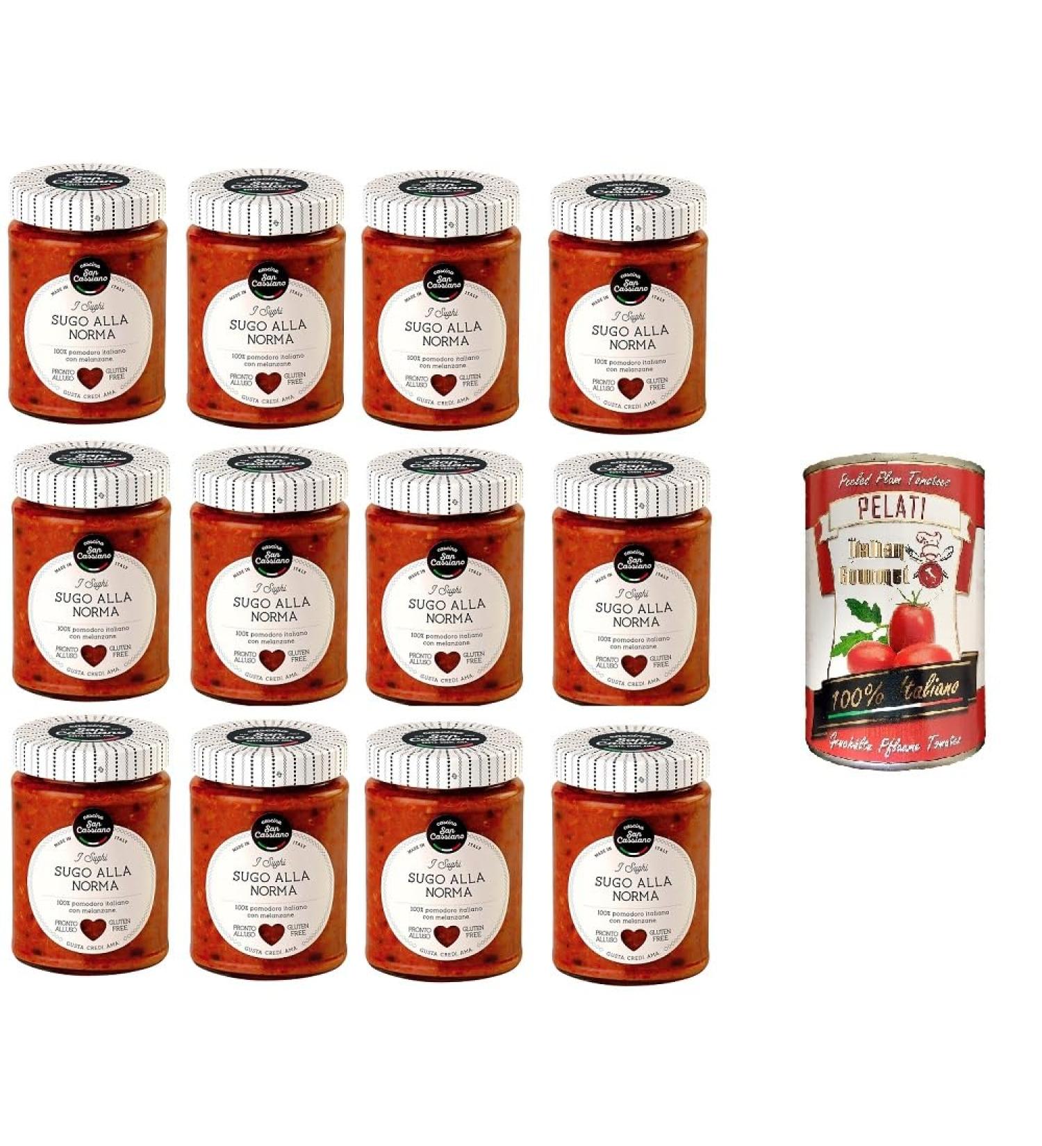 Italian Gourmet E.R. 12 x Cascina San Cassiano Sauce alla Norma 290g + Peeled Italian Gourmet Tomatoes 400g - Buy Online on GoSupps.com