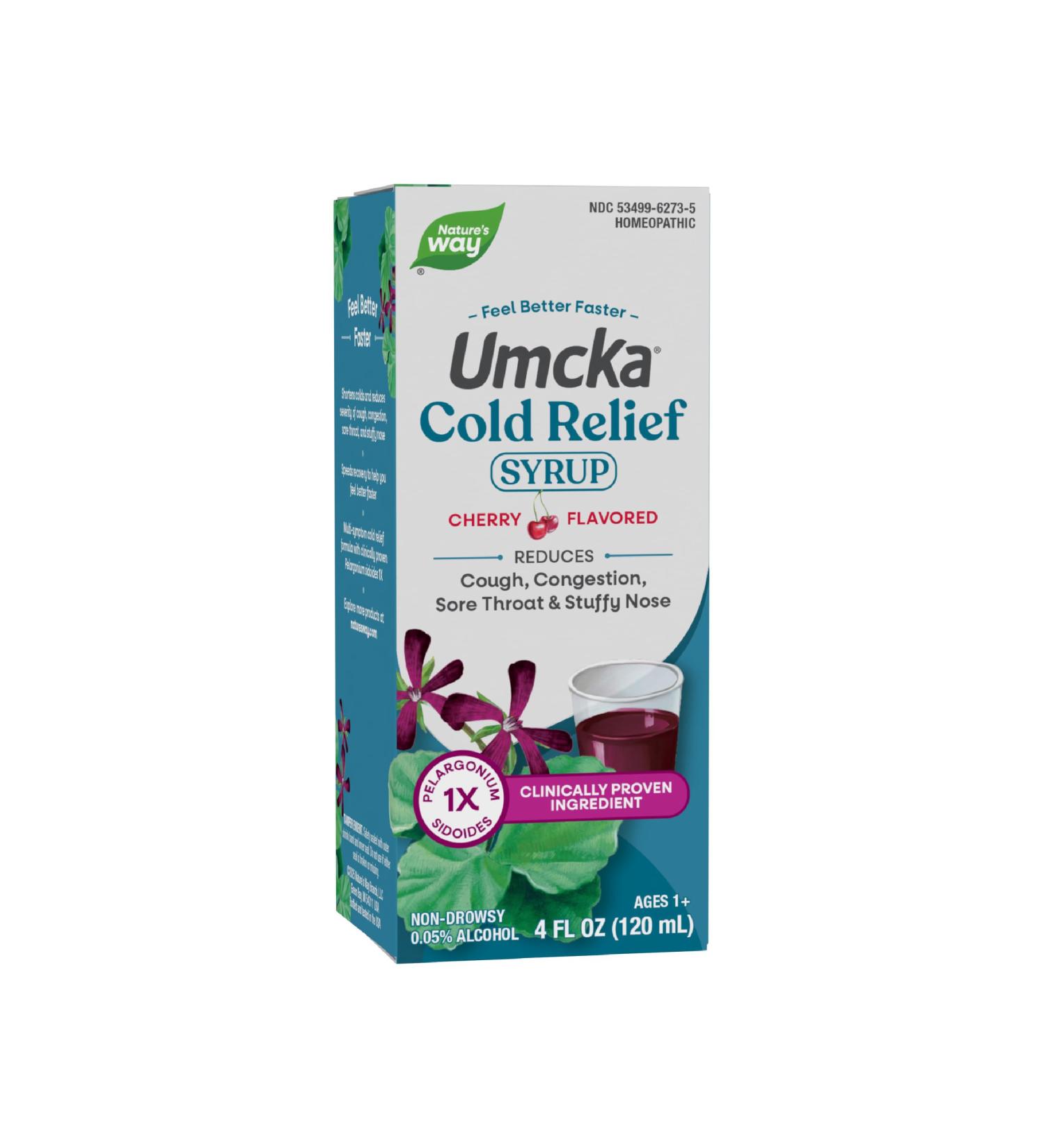 Nature's Way Umcka Cold Relief Syrup Shortens Duration & Reduces Severity Multi-Symptom Cold Relief Homeopathic Phenylephrine Free Non-Drowsy Cherry Flavored 4 Fl Oz (Packaging May Vary) 4 Ounce - Buy Online on GoSupps.com