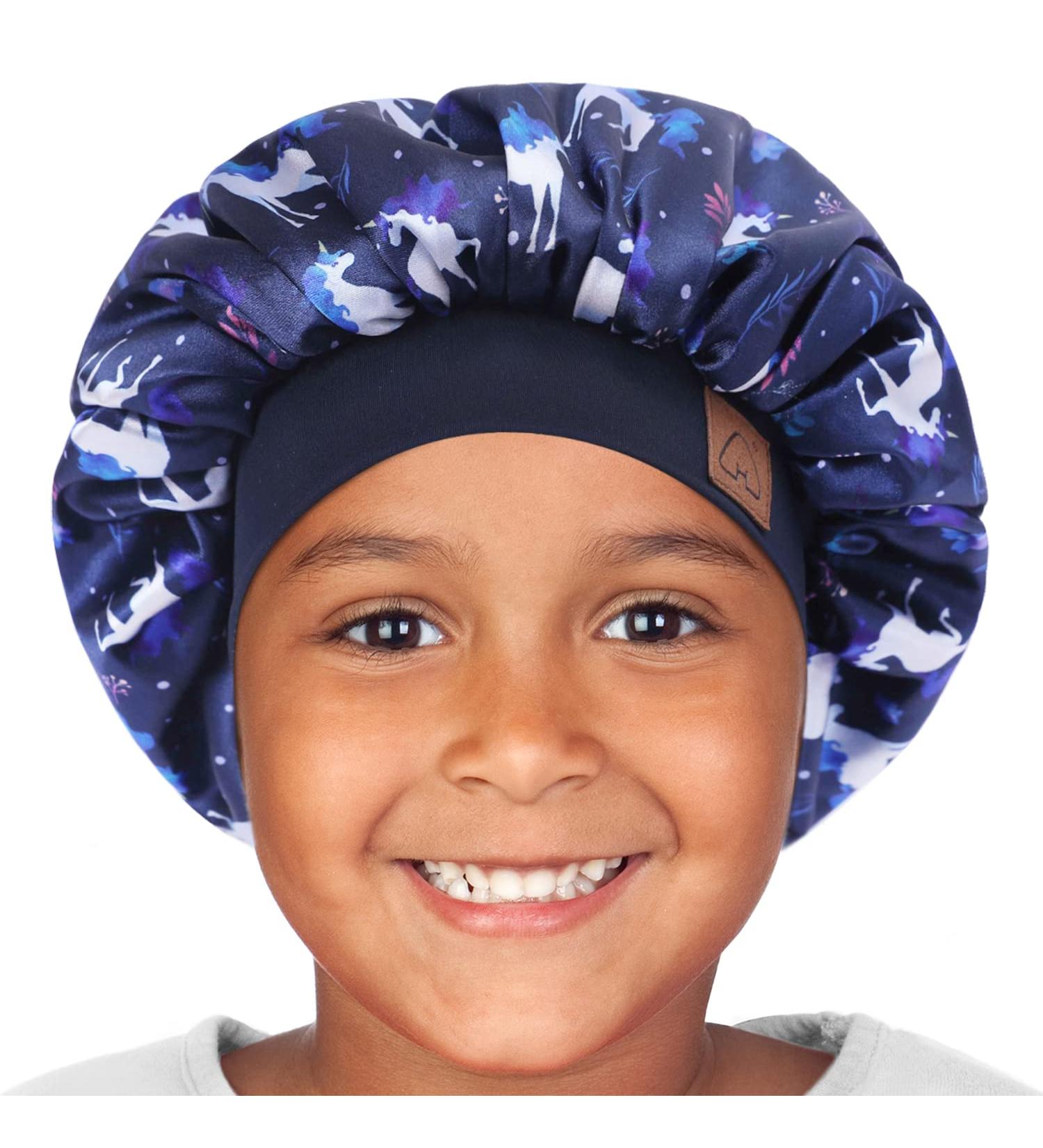 Kids Satin Bonnet Sleep Cap for Curly Hair - Adjustable Silk Hair Cap for Baby/Toddler - Unicorn Design - Ages 1-8 - Buy Online on GoSupps.com