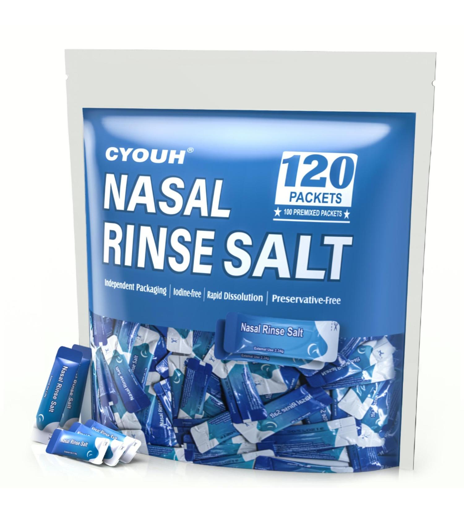 CYOUH 120PCS Vacuum-Packed Salt Saline Packets Sinus Nasal Rinse for Neti Pot Individually Wrapped 2.34g Nasal Wash Irrigation System Nose Cleaner Saline Refill Packets - Buy Online on GoSupps.com