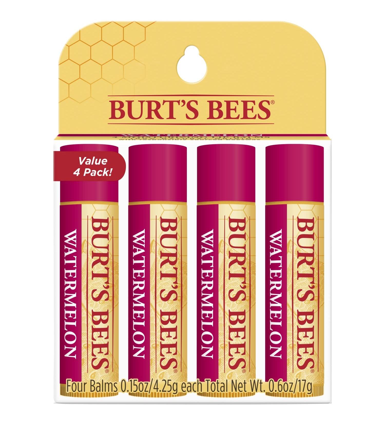 Burt's Bees Watermelon Lip Balm 4-Pack - 100% Natural Origin Moisturizing Formula - Buy Online on GoSupps.com