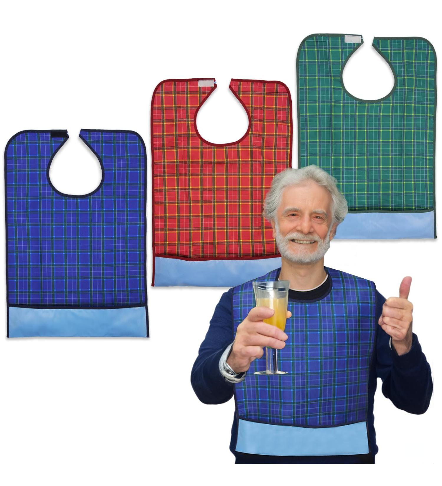Sumotia 3 Pack Adult Bibs with Crumb Catcher - Waterproof & Reusable Clothing Protectors in Pinstripe | Ideal for Seniors & Dining - Buy Online on GoSupps.com