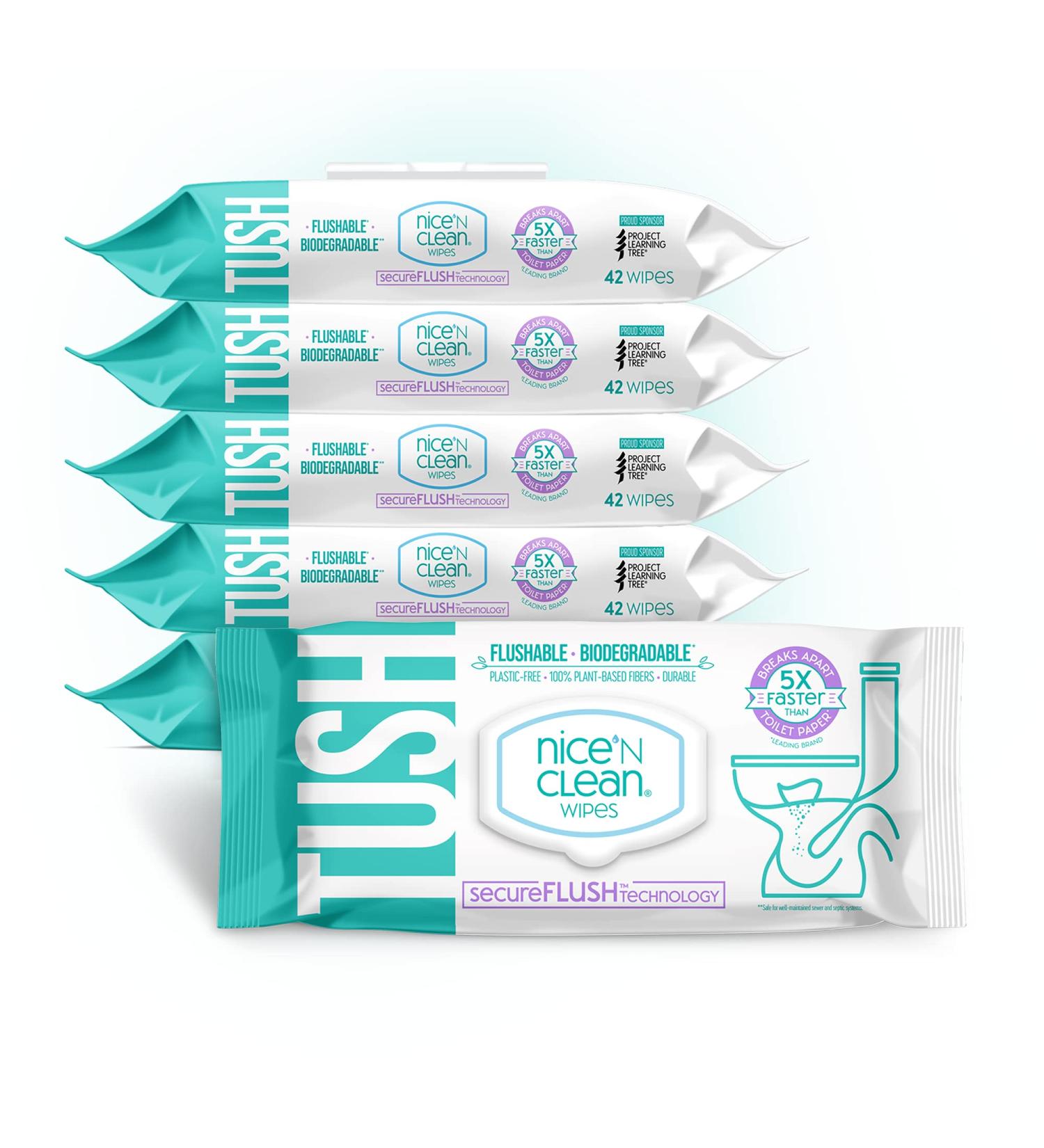 Nice 'N Clean SecureFLUSH Adult Flushable Wipes with Aloe & Vitamin E | 42 Count x 6 Packs - Buy Online on GoSupps.com