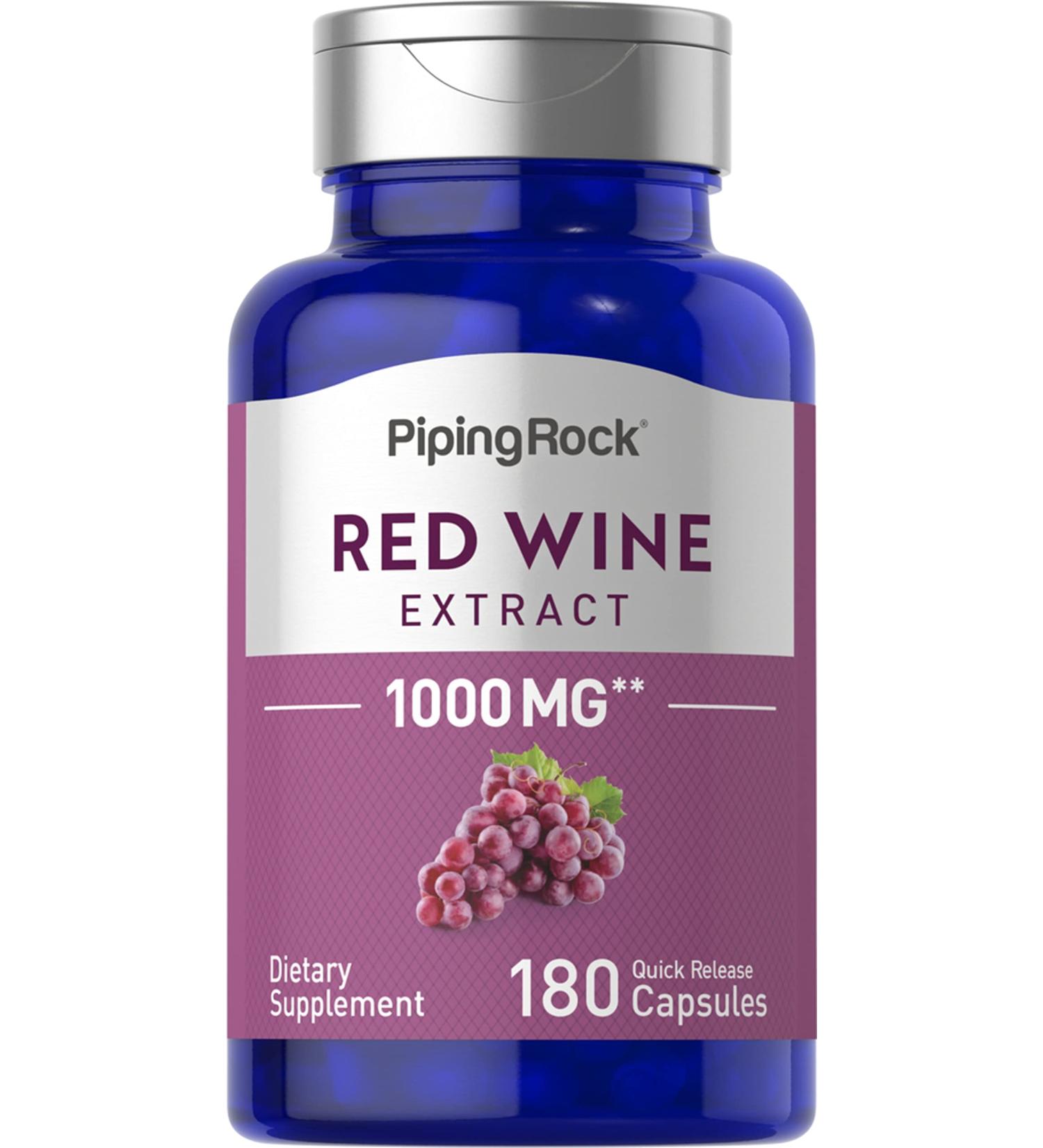 Piping Rock Red Wine Extract Capsules 1000mg | 180 Count | Non-GMO Gluten Free Supplement - Buy Online on GoSupps.com