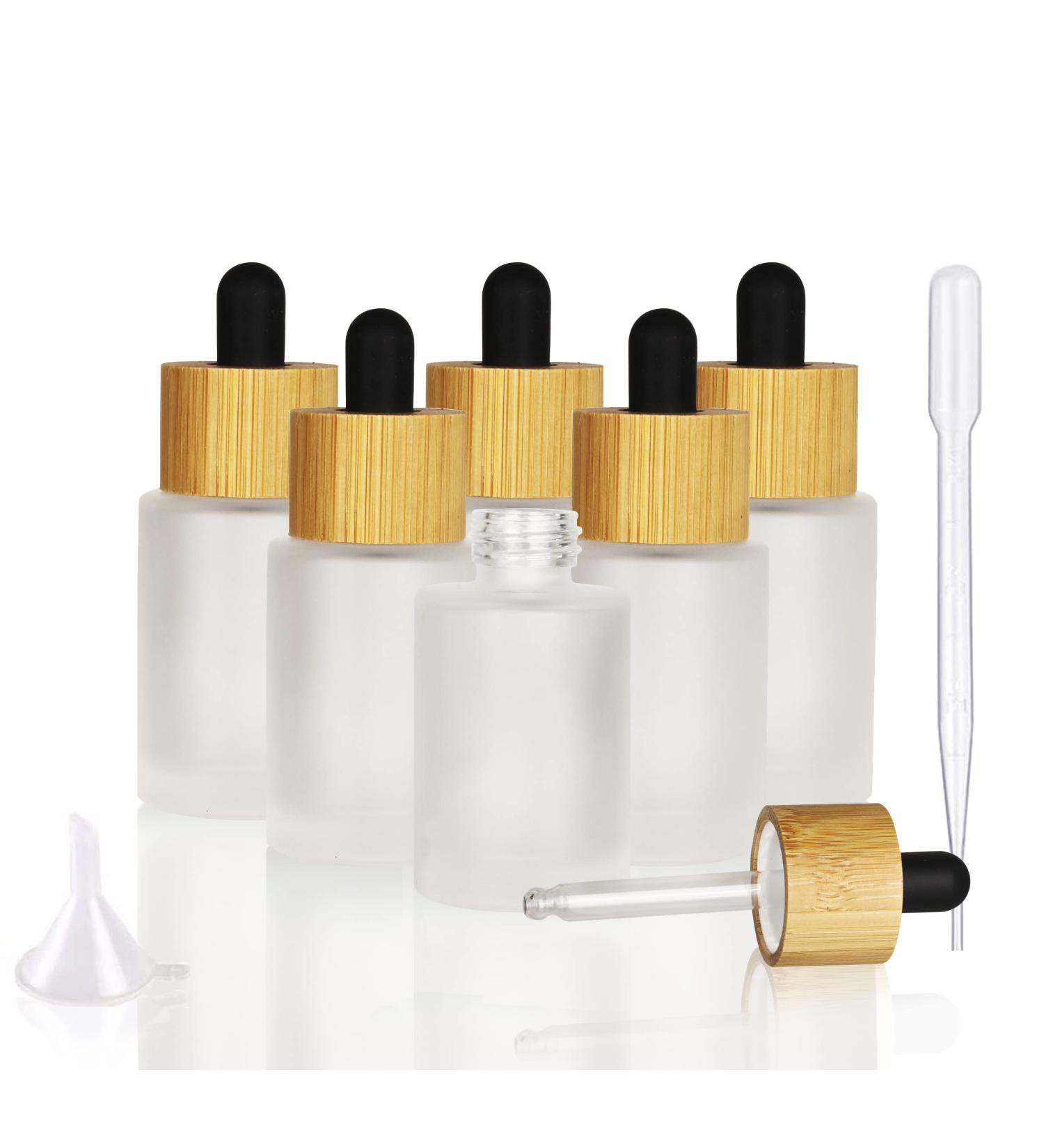 Cosidea 6 Pack 30ml Military Glass Bottles with Bamboo Drip Lid - Ideal for Serums Essential Oils & DIY Cosmetics - Perfect Travel Perfume Dripping Bottles with Pipette - Buy Online on GoSupps.com