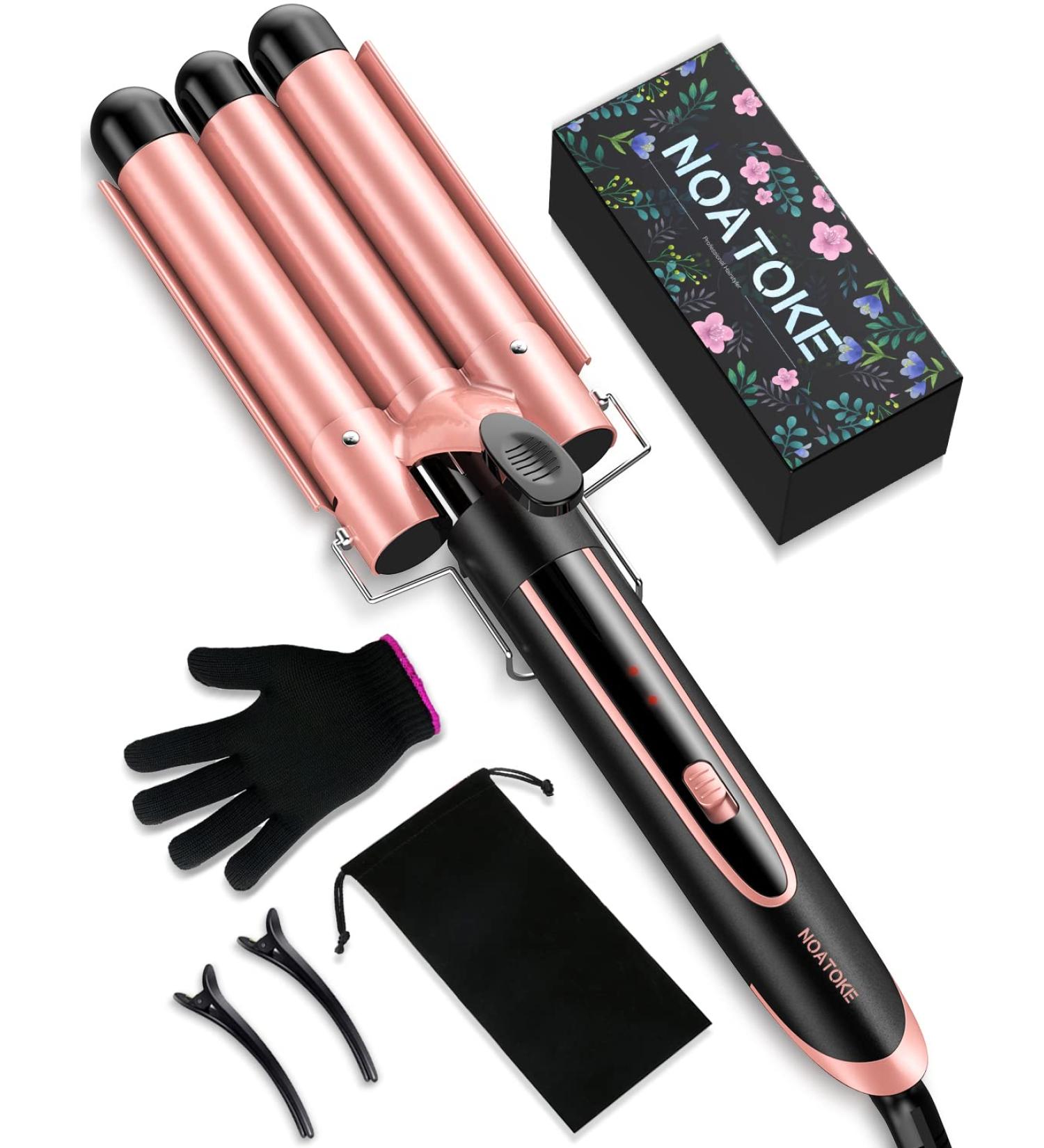 Noatoke Hair Crimper 3 Barrel Curling Iron Wand - Fast Heating Hair Waver with Ceramic Coating - Dual Voltage - 1 Inch - Buy Online on GoSupps.com