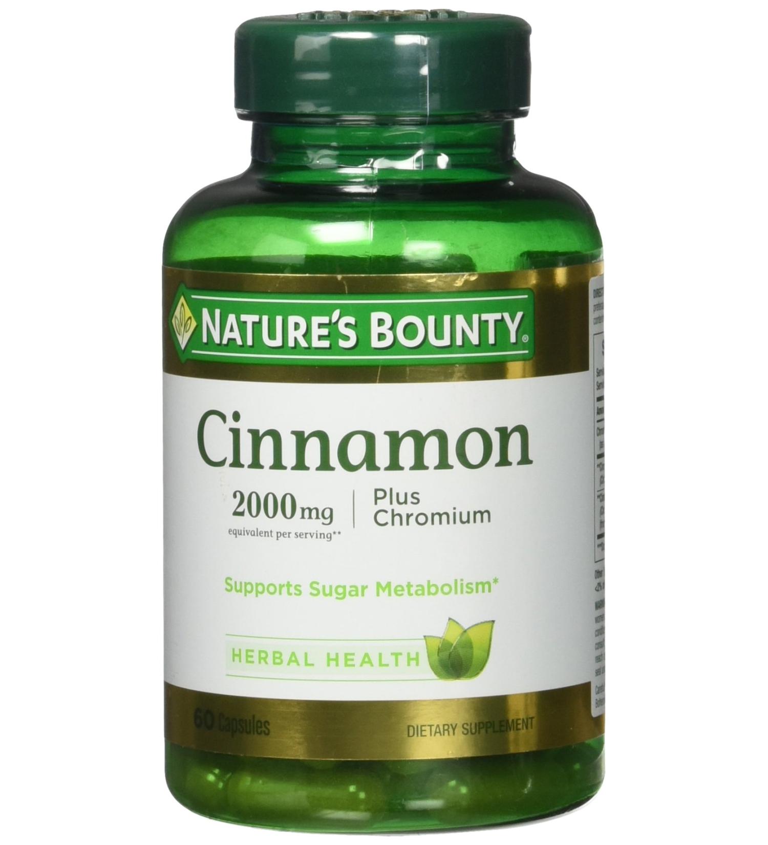 Nature's Bounty Cinnamon 2000mg Plus Chromium Dietary Supplement Capsules, 180 Count,60 Count (Pack of 3)