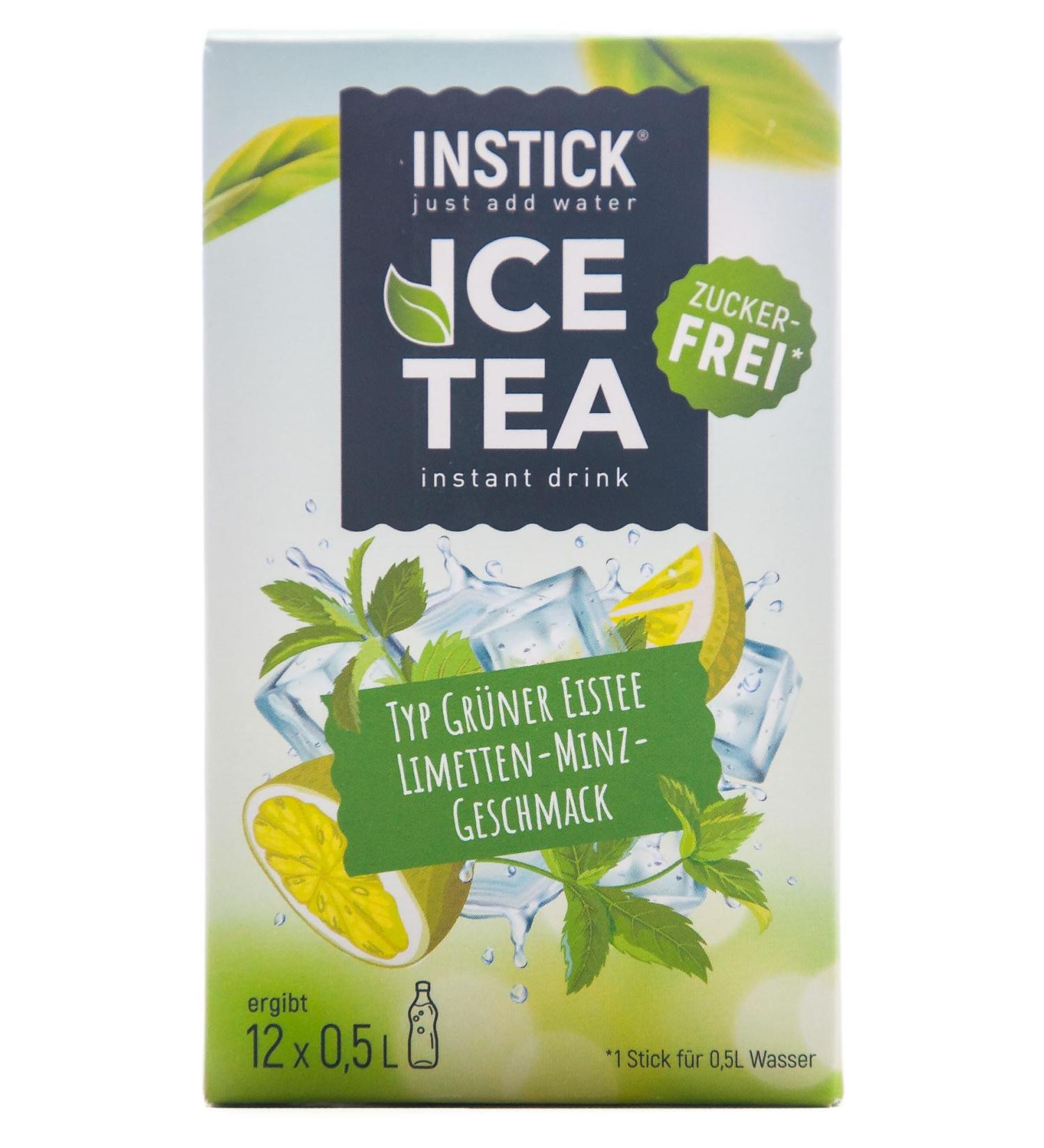 Intick Ice Tea |Sugar -free instant drink - iced lime & mint |Green tea |1 pack for 12 x 0.5-1 l |Beverage powder - vegan low in calories with vitamin C flavored green iced tea lime & mint