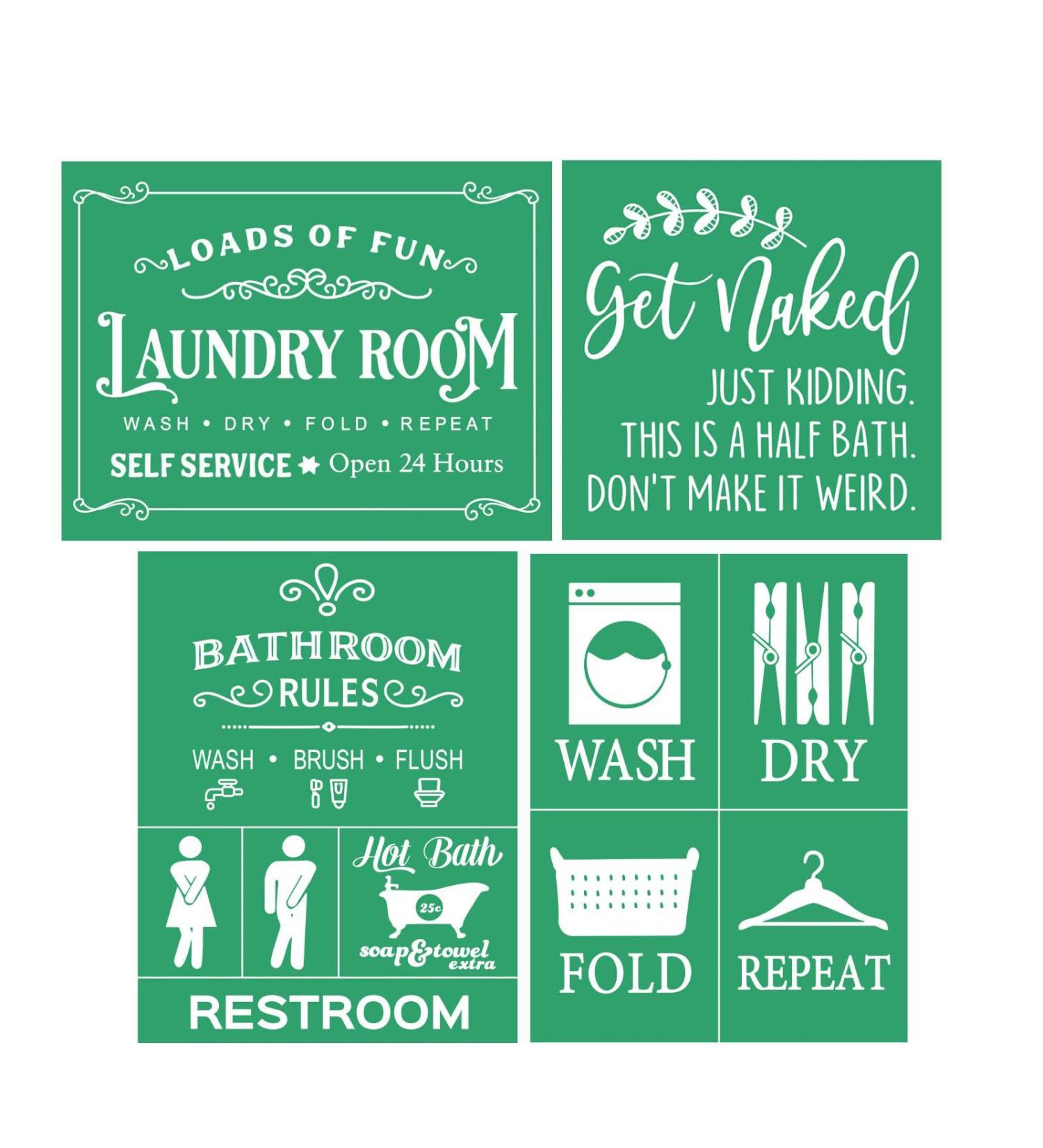 GAGA 4PCS Washroom Adhesive Silk Screen Stencils for DIY Home and Furniture Decoration - Buy Online on GoSupps.com