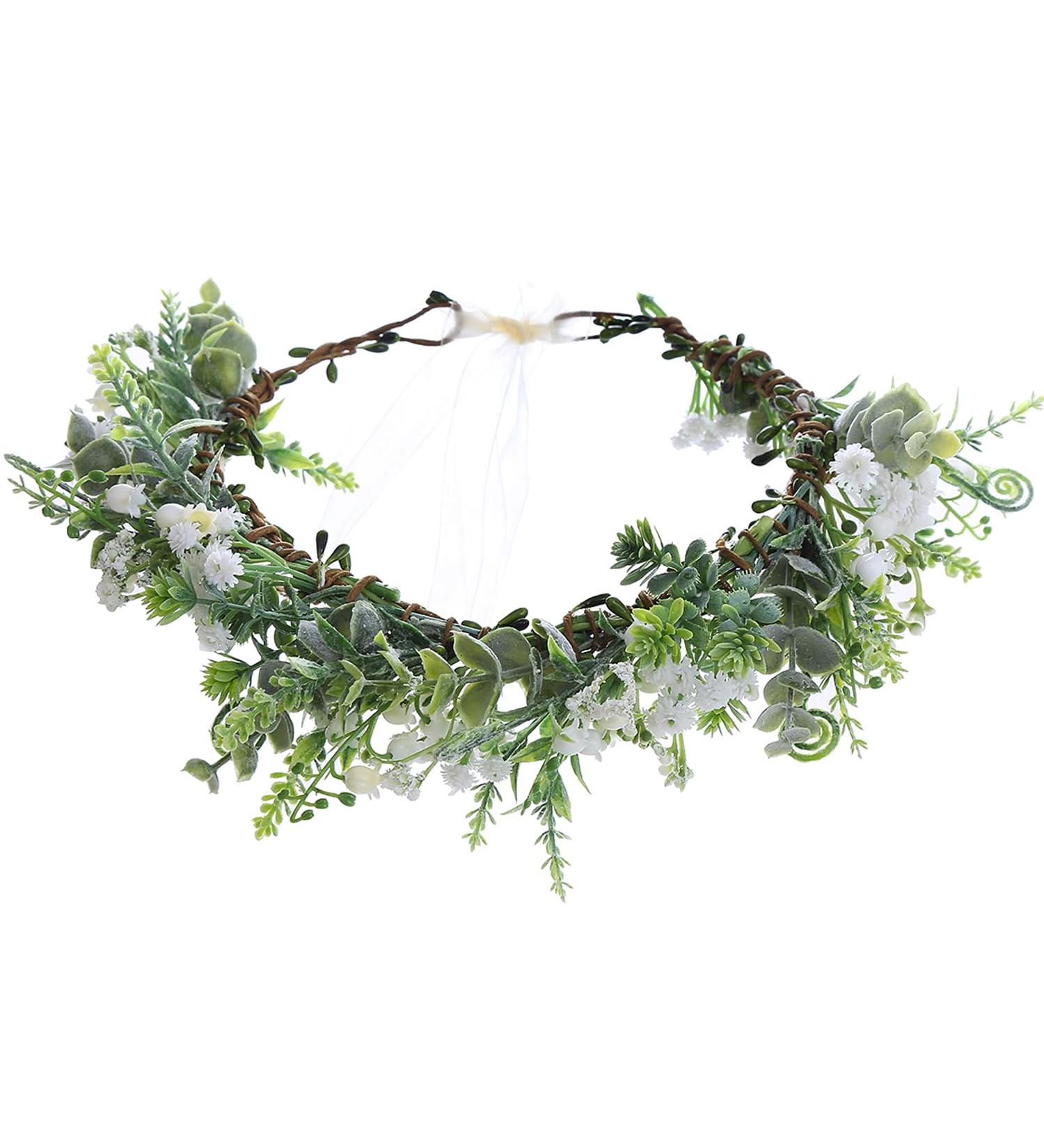 YnimioAOX Handmade Adjustable Flower Wreath Headband Halo Floral Crown Garland Headpiece E2727-beige - Buy Online on GoSupps.com