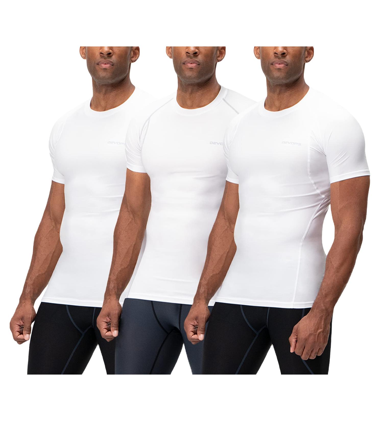DEVOPS 3 Pack Men's Large Athletic Compression Shirts - White (3 Pack) | Short Sleeve Fitness Apparel - Buy Online on GoSupps.com