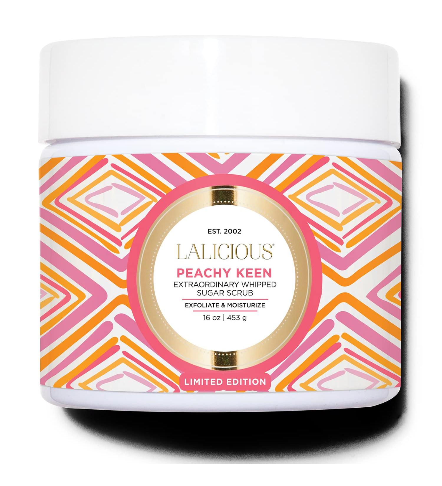 LaLicious Peachy Keen Extraordinary Whipped Sugar Scrub - Limited Edition Exfoliating Body Scrub with Creamy Peach & Jasmine Petals for Spring (16oz) - Buy Online on GoSupps.com