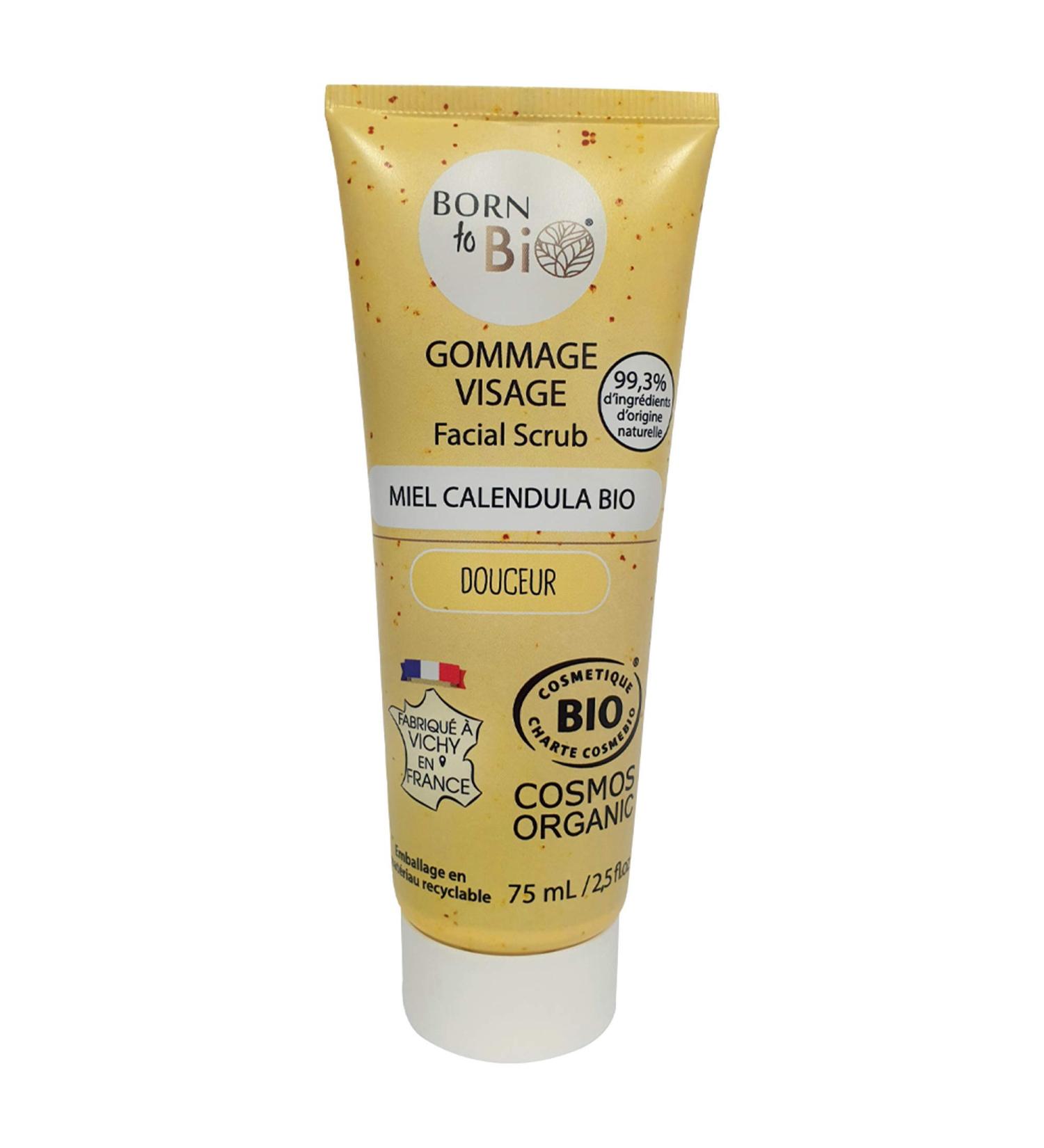 BORN TO BIO Organic Calendula Honey Face Scrub Ecocert Certified 75 ml
