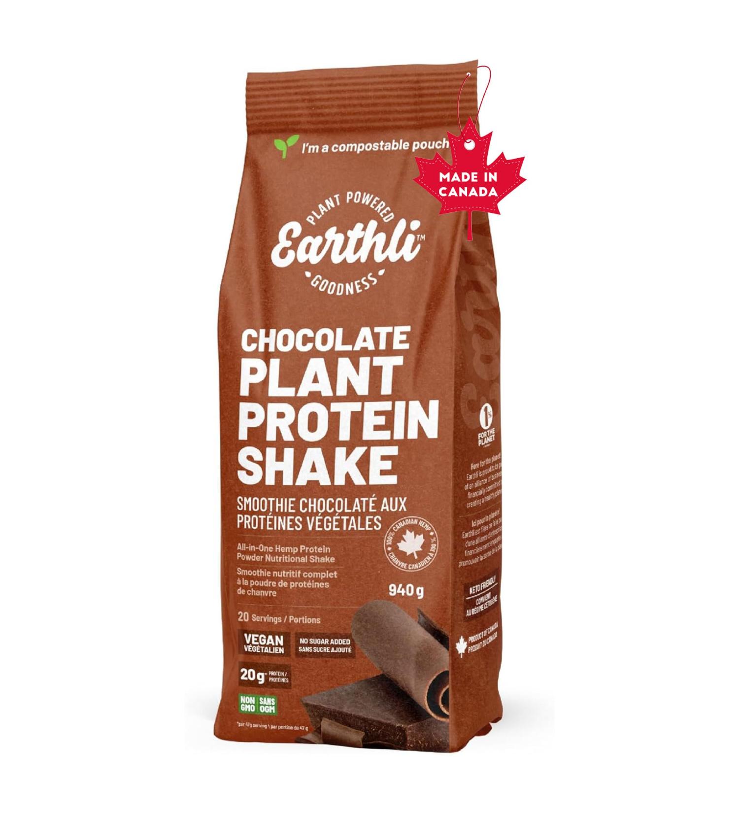 Earthli Chocolate Plant Protein Shake (940g) | Hemp Based Superfood | 20g Protein | Keto Friendly Non-GMO No Added Sugar | Vegan Plant-based Protein Powder | All-in-one Nutritional Shake - Buy Online on GoSupps.com