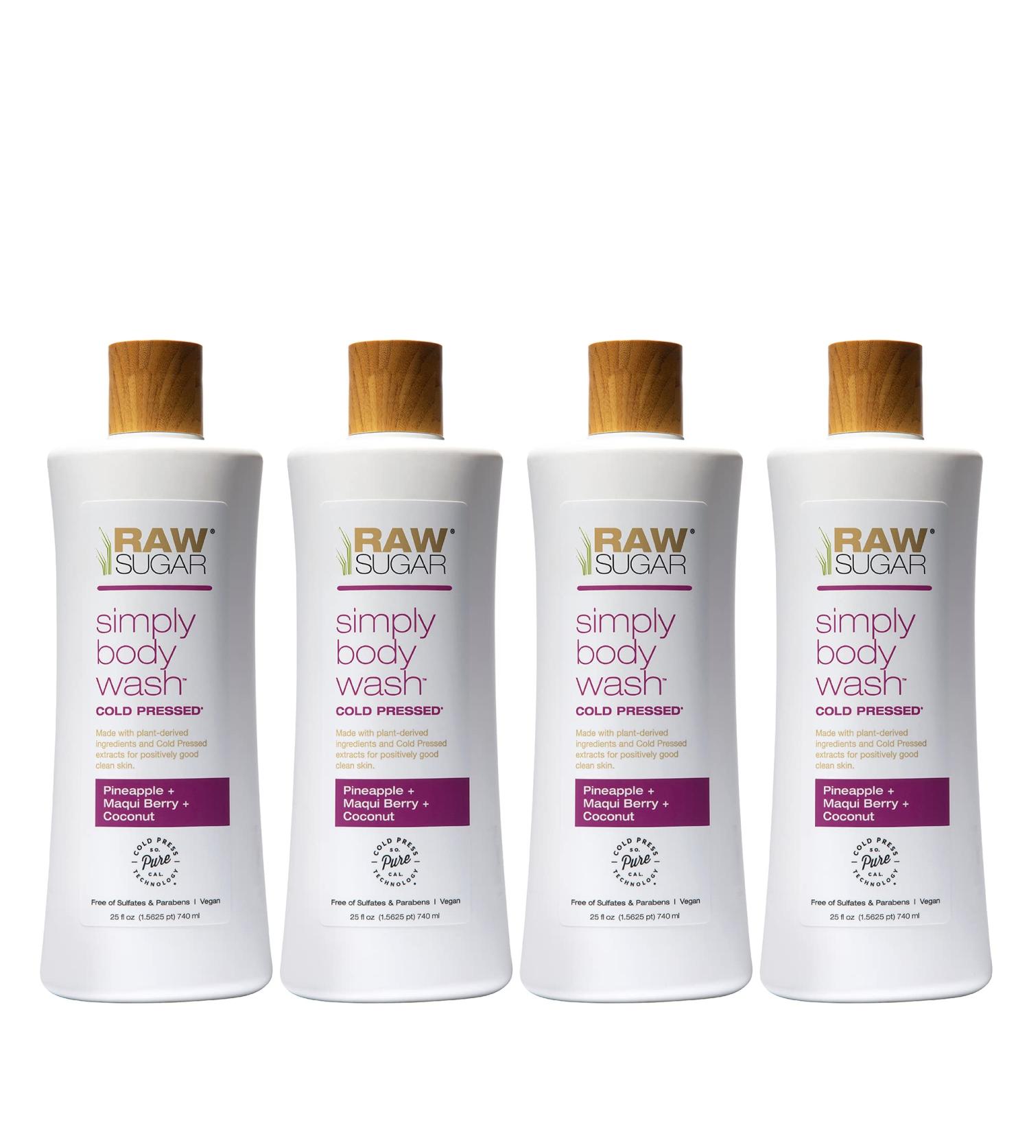 RAW SUGAR Pineapple Maqui Berry Coconut Body Wash - Moisturizing & Brightening Gel, Sulfate & Paraben Free, Vegan - 4pk - Buy Online on GoSupps.com