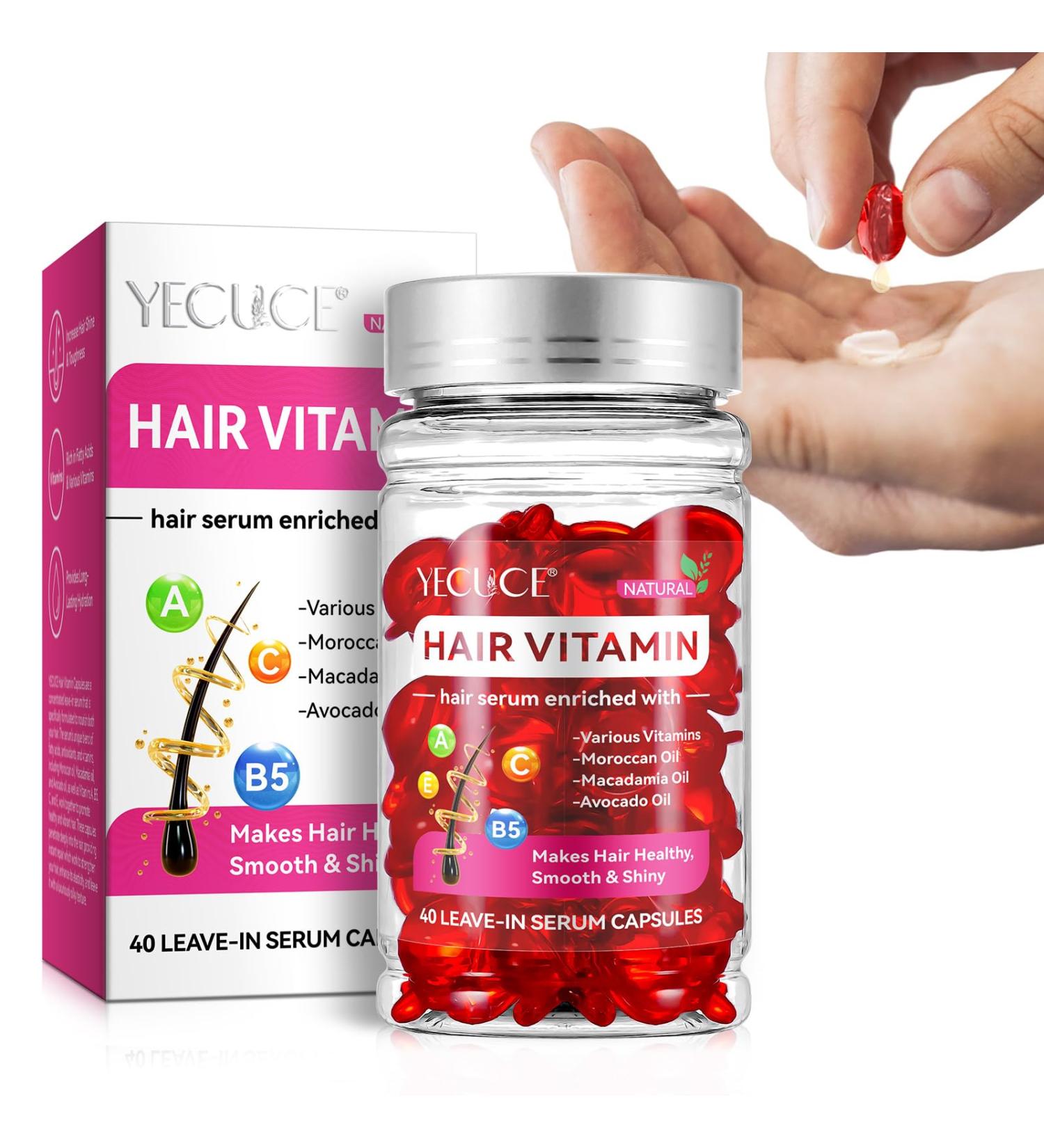 Hair Vitamin Serum Capsules - Nourishing Treatment for Frizzy & Dry Hair Infused with Vitamin A C E & Moroccan Oil 3.35 Fl Oz - Buy Online on GoSupps.com