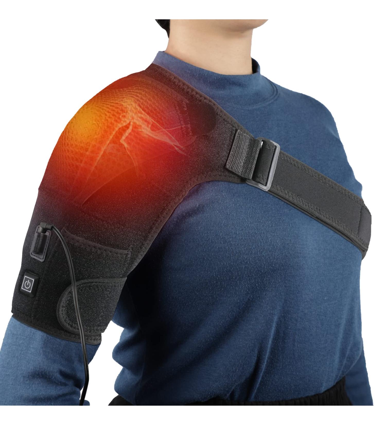 Heated Shoulder Brace with Adjustable Heat Settings for Pain Relief - Compression Sleeve Wrap for Rotator Cuff - Men Women Black - Buy Online on GoSupps.com