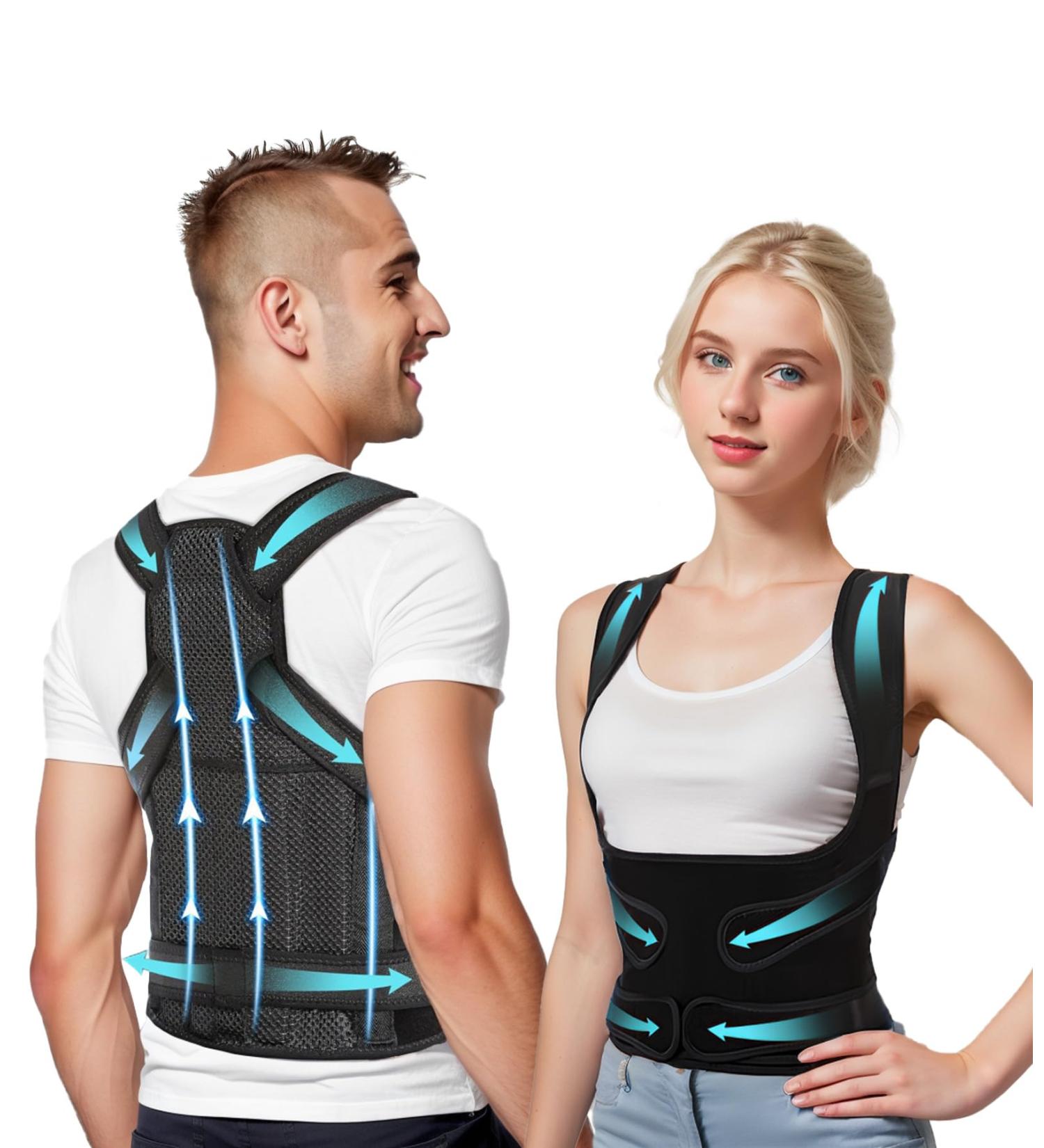 Back Posture Corrector for Men & Women | Adjustable Scoliosis Brace | Pain Relief for Upper & Lower Back | Black Large - Buy Online on GoSupps.com