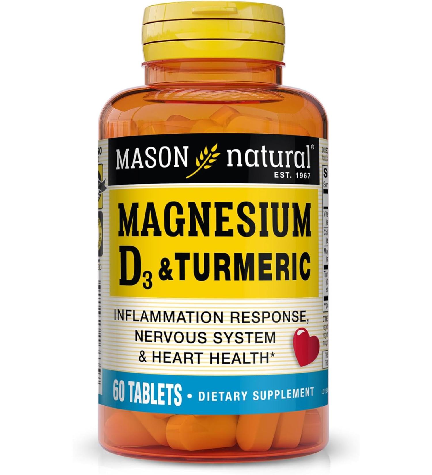 Buy Mason Natural Magnesium & Vitamin D3 with Turmeric | 60 Tablets for Health & Wellness - Buy Online on GoSupps.com