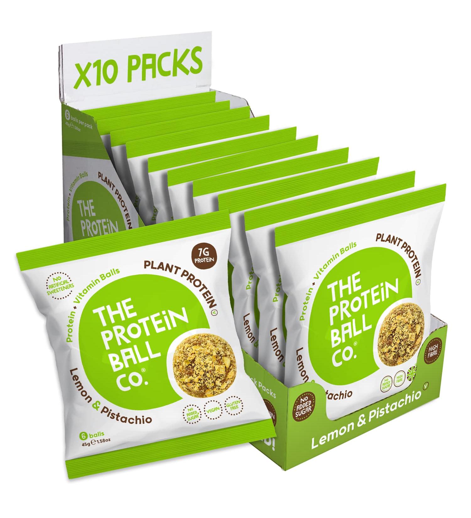 Plant-Based Protein Balls Lemon & Pistachio by The Protein Ball Co - Vitamin Enriched Snack - 10x45g Bags - Buy Online on GoSupps.com