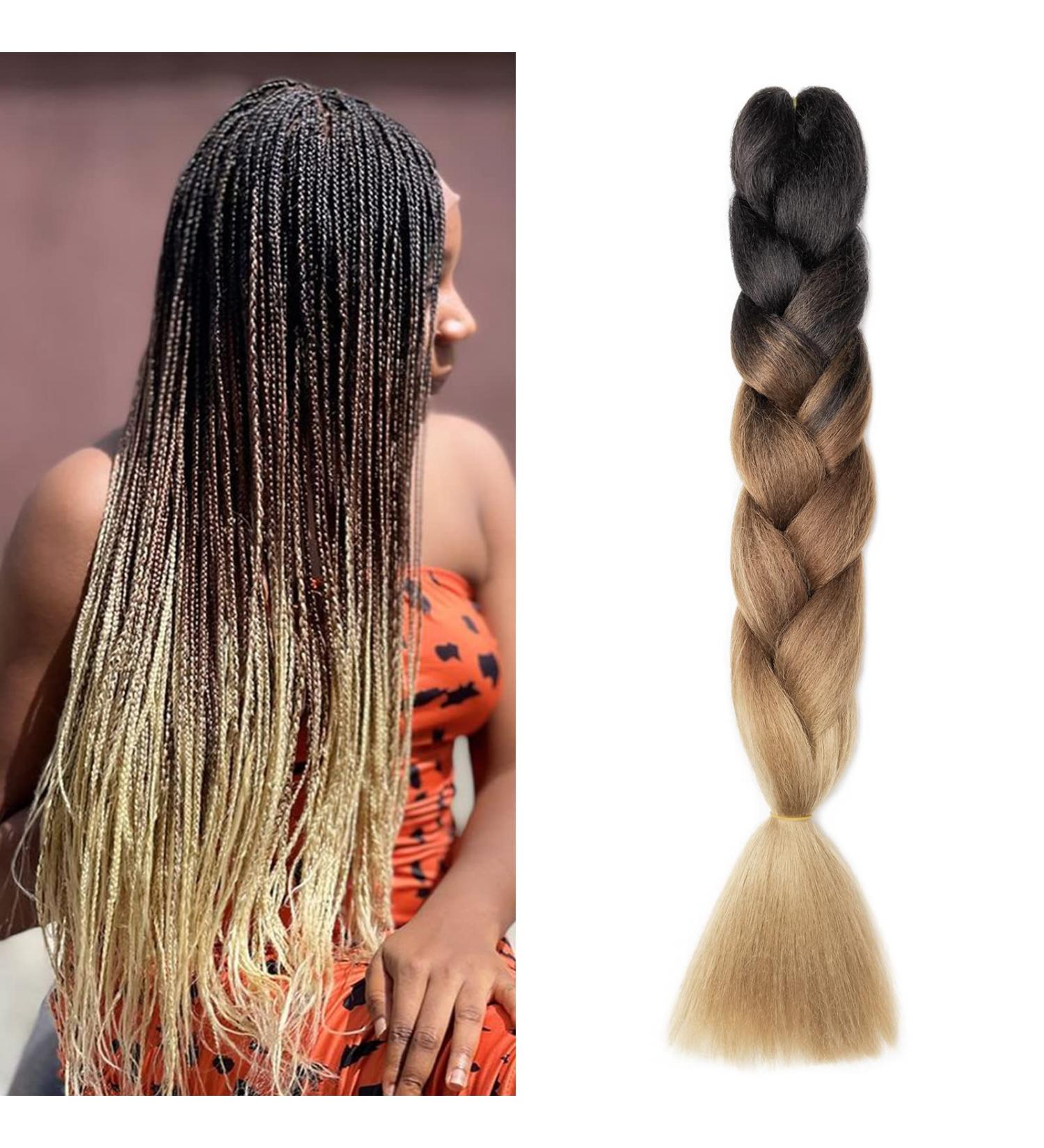 Gairyan Jumbo Braids Extensions - 100g Ombre Synthetic Braiding Hair (60cm) for Box Crochet - Afro Hair (Black Dark Brown & Light Brown) - Buy Online on GoSupps.com