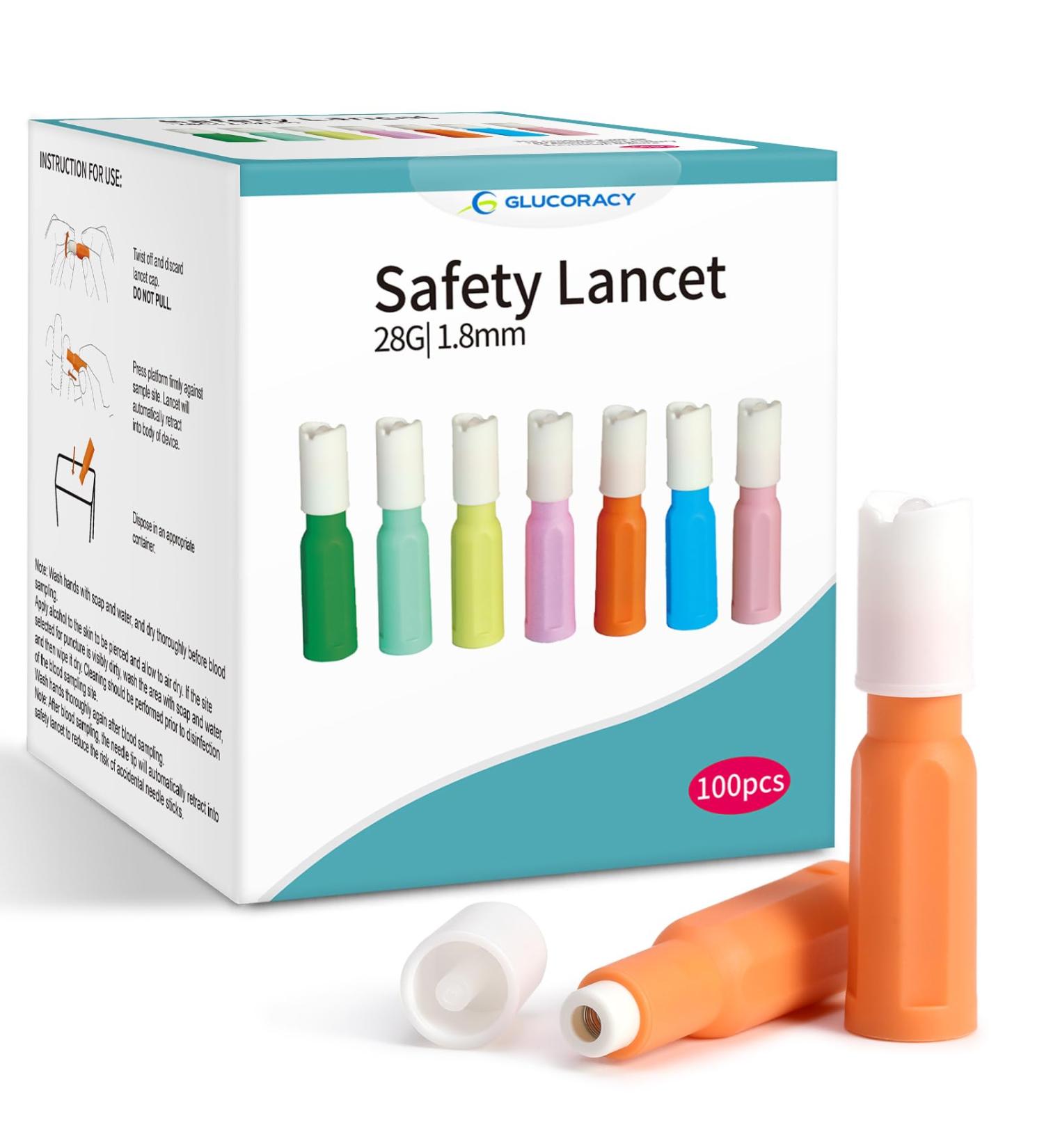 Glucoracy Safety Lancets 28G 1.8mm 100 Count Sterile Top Push Button - 1 Pack - Buy Online on GoSupps.com