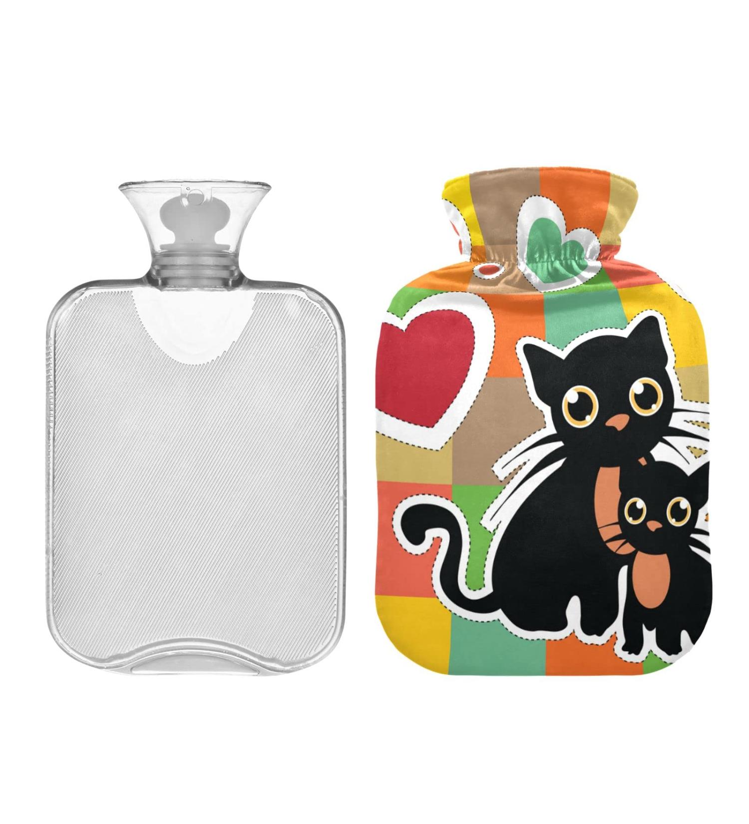 Hot Water Bottle 2L with Cat Hearts Cover - Winter Hand & Feet Warmer for Pain Relief | International Shipping Available - Buy Online on GoSupps.com