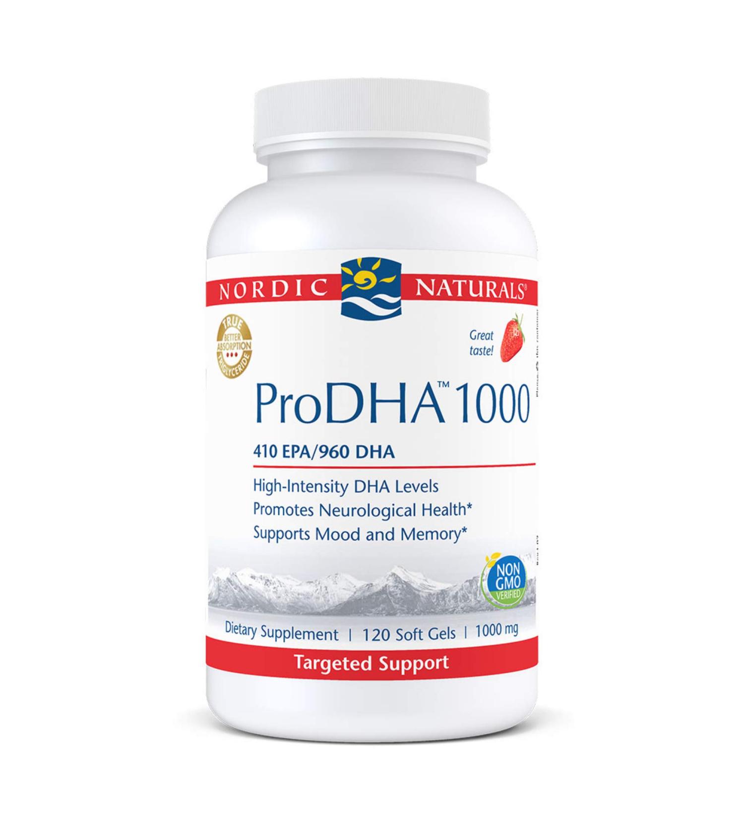 Nordic Naturals ProDHA 1000 Strawberry - 1000mg Omega-3 Softgels (120 Count) - Buy Online on GoSupps.com
