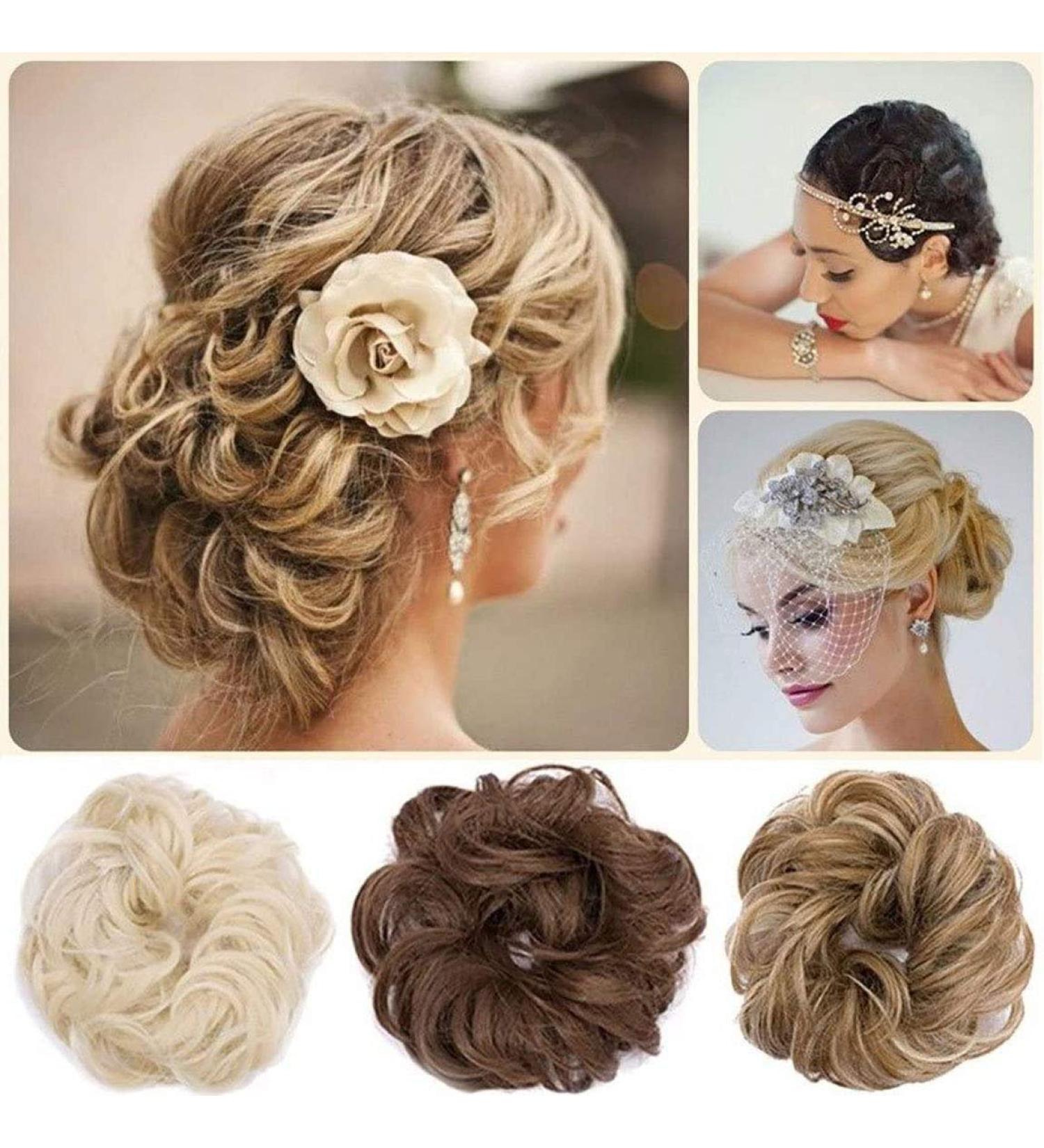 Scrunchie Bun Hairpiece - Wavy Curly Messy Updo Extensions in Dark Brown/Light Auburn - Buy Online on GoSupps.com