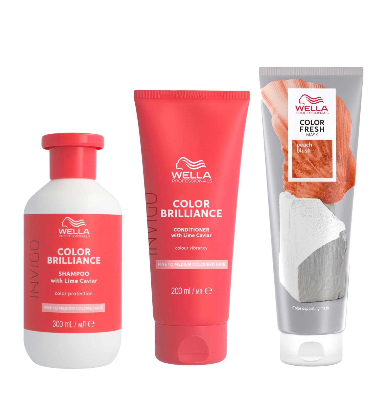Wella Professional Color Fresh Mask Temporary Color Refresh Treatment Semi-Permanent Hair Dye Hair Gloss Treatment for Copper Hair Peach Blush Hair Dye & Invigo Color Brilliance Colour Protection Shampoo & Conditioner - Buy Online on GoSupps.com