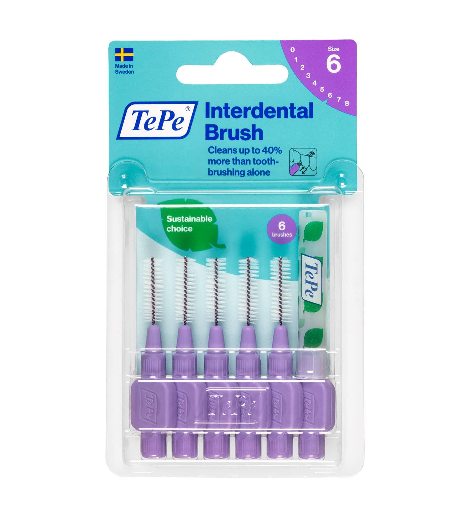 TEPE Interdental Brush Original Soft Dental Brush for Teeth Cleaning Pack of 6 1.1 mm Large Gaps Purple Size 6 6 count (Pack of 1) ISO Size 6 (1.1 mm) Purple - Buy Online on GoSupps.com