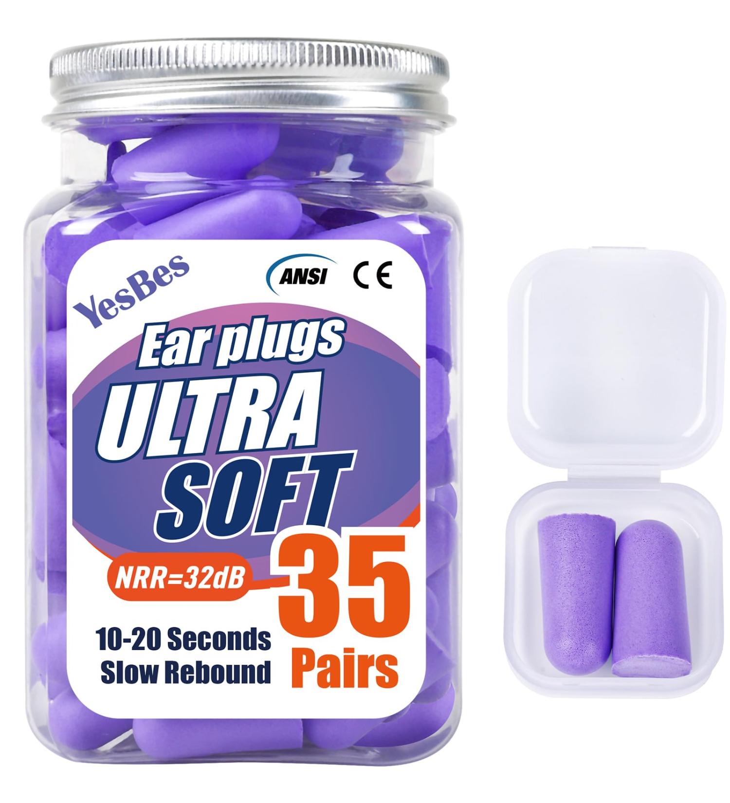 35 Pairs Soft Foam Ear Plugs - NRR 32dB Noise Cancelling for Sleeping Concerts & Swimming - Bulk Purple Ear Plugs - Buy Online on GoSupps.com