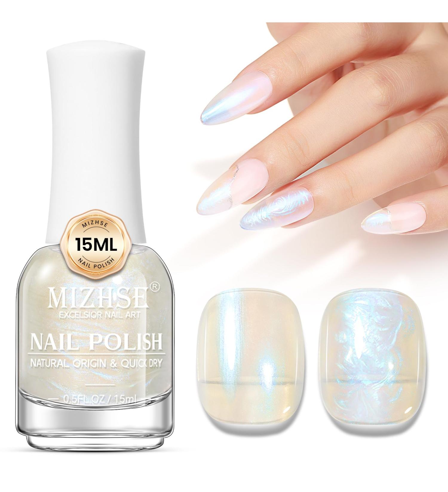 MIZHSE Nail Polish 15mL Mermaid Pearl Nail Polish Aurora Effect Nail Polish Iridescent Fingernail and Toenail Polish Glossy Long Lasting Nail Polish Trendy DIY Nail Salon Blue Pearl Blue - Buy Online on GoSupps.com